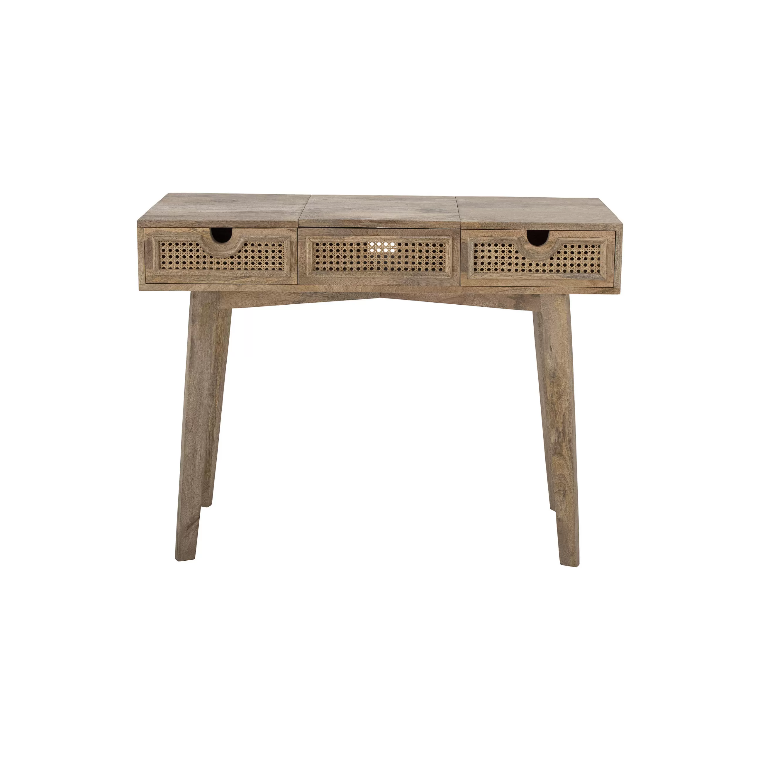 Consoles>Bloomingville Console Perth Bois Naturel / Miroir Rabattable - L 102 X P 45 X H 76 Cm - Bois Naturel - Rotin Naturel