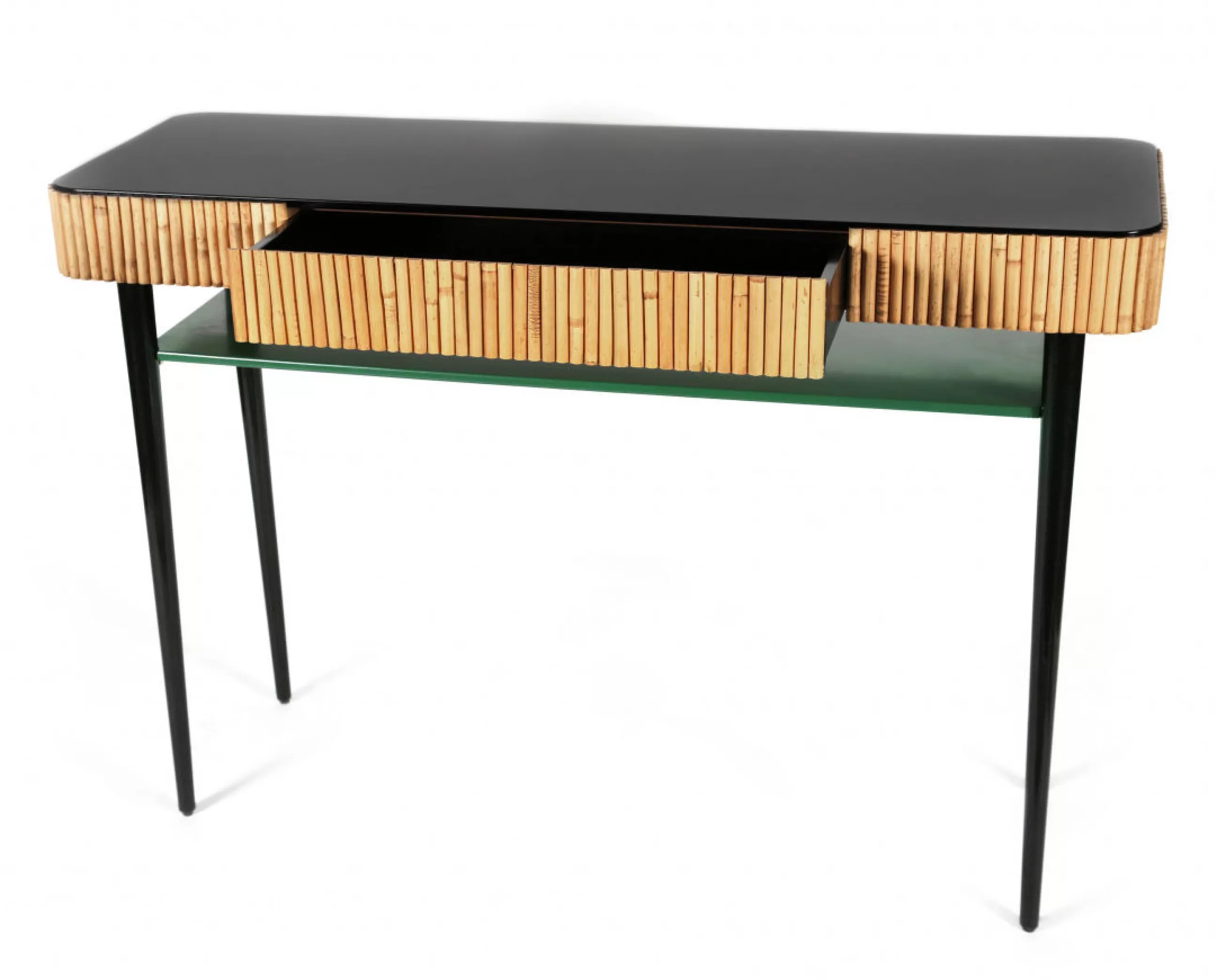 Consoles>Maison Sarah Lavoine Console Riviera Vert Noir Bois Naturel / Rotin - Tiroir - Radis Noir - Rotin Naturel - Vert