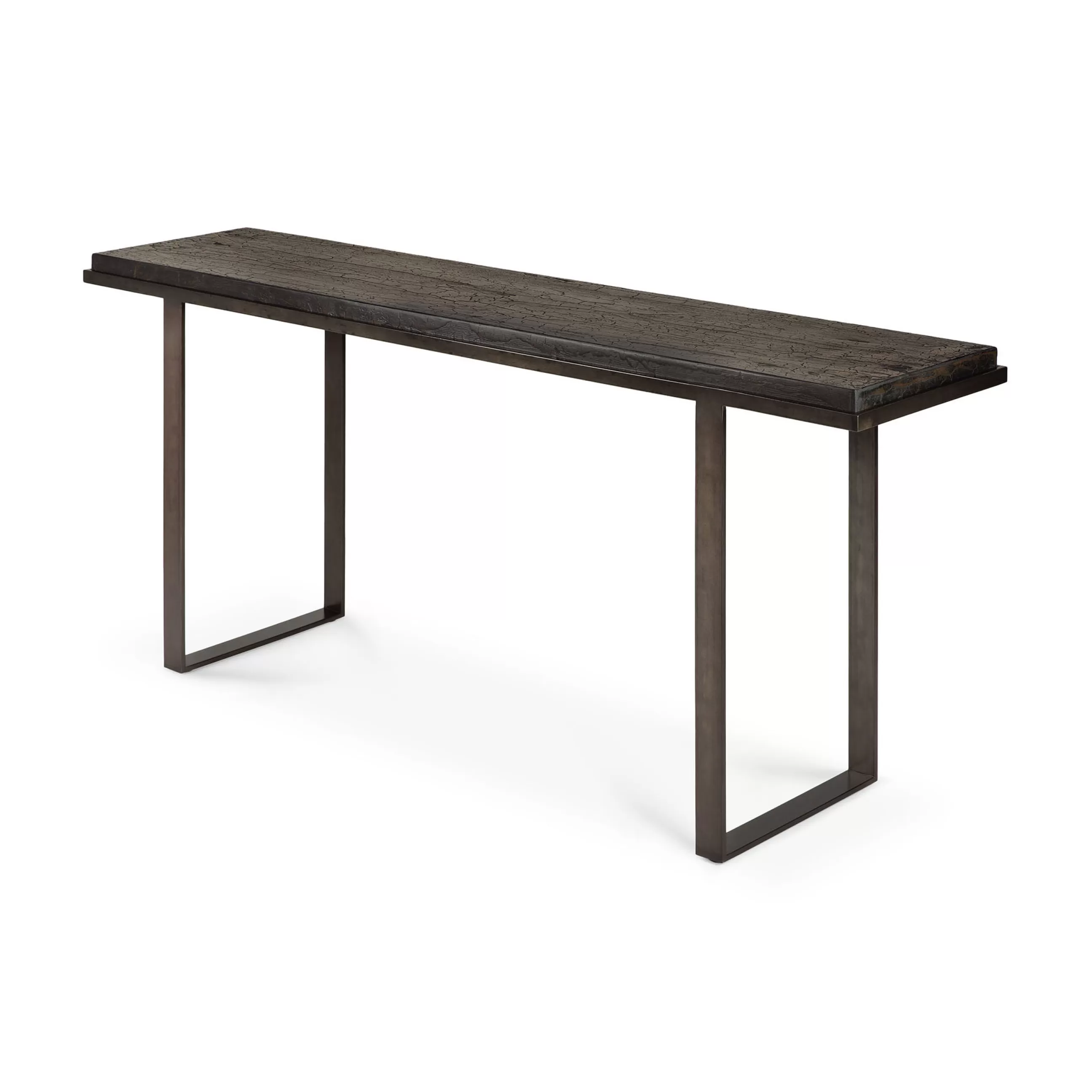 Consoles>Ethnicraft Console Stability Metal Bois Marron Noir / L 170 X H 75 Cm - Sculpte Main - Terre D'Ombre