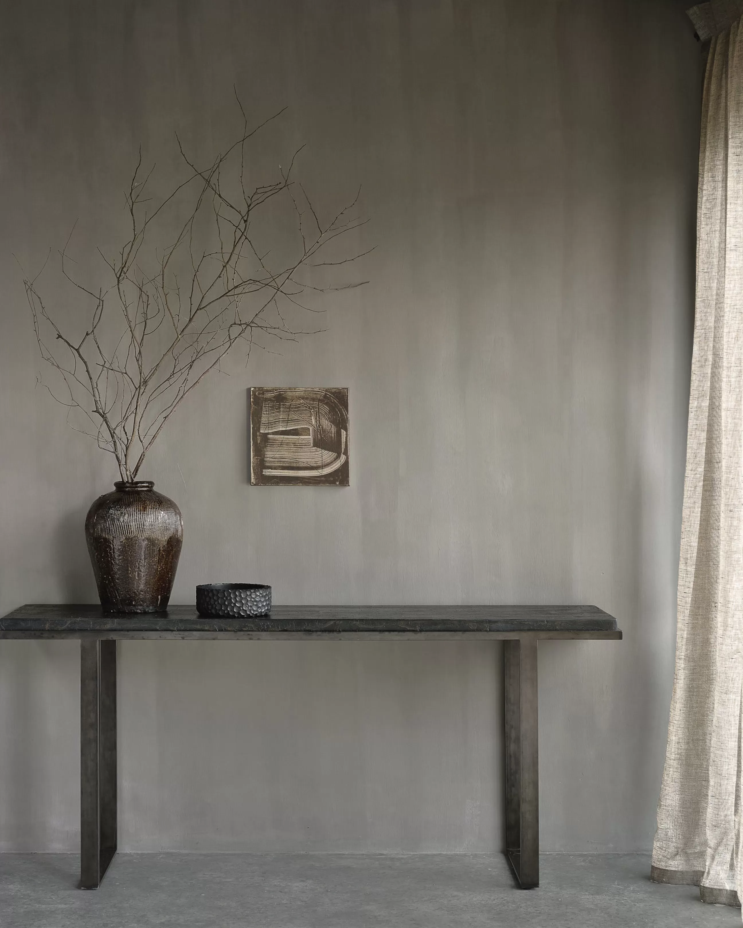Consoles>Ethnicraft Console Stability Metal Bois Marron Noir / L 170 X H 75 Cm - Sculpte Main - Terre D'Ombre