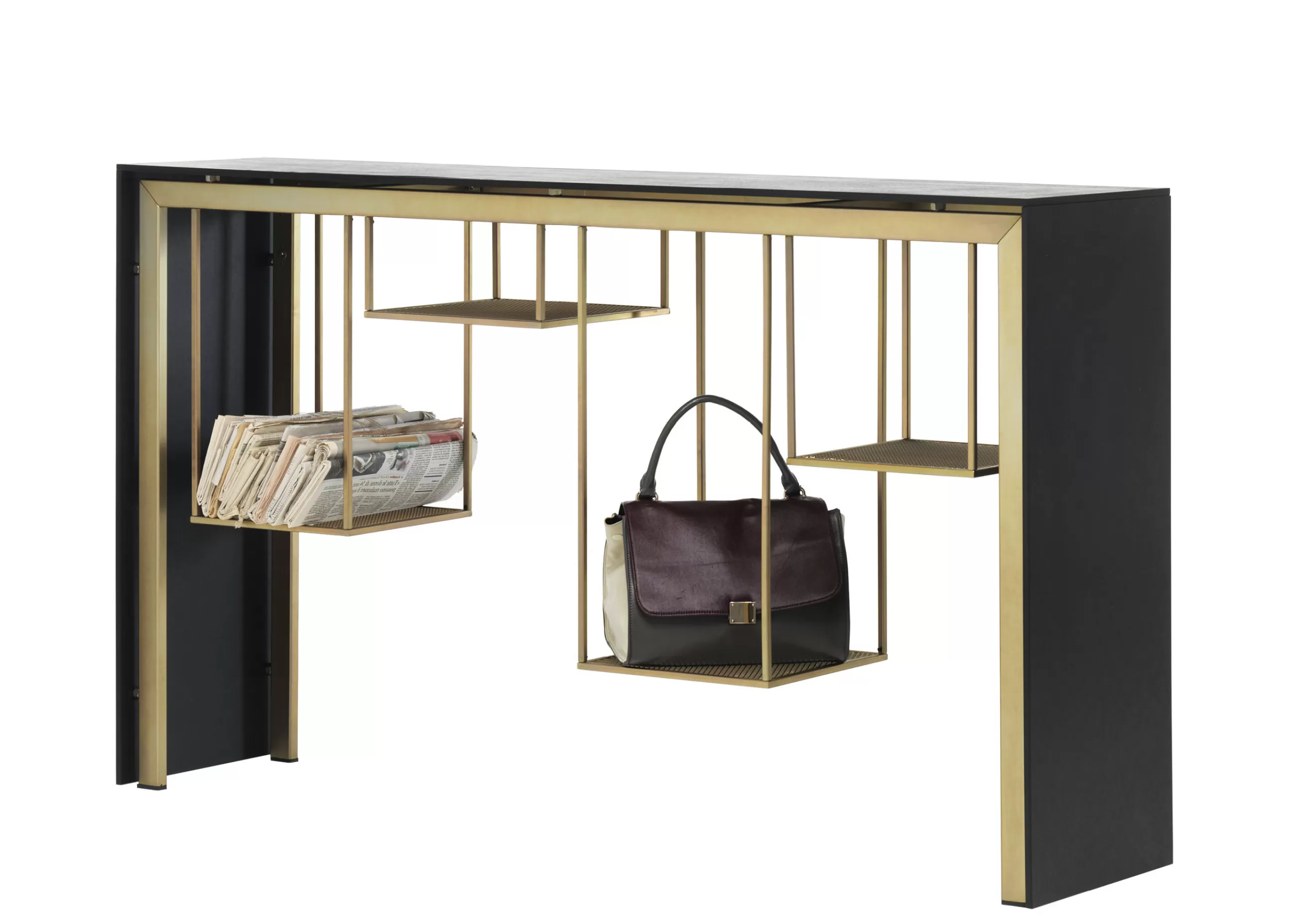 Consoles>Mogg Console Tokyo Metal Papier Grisor / L 150 Cm - Paperstone - Anthracite - Or Mat
