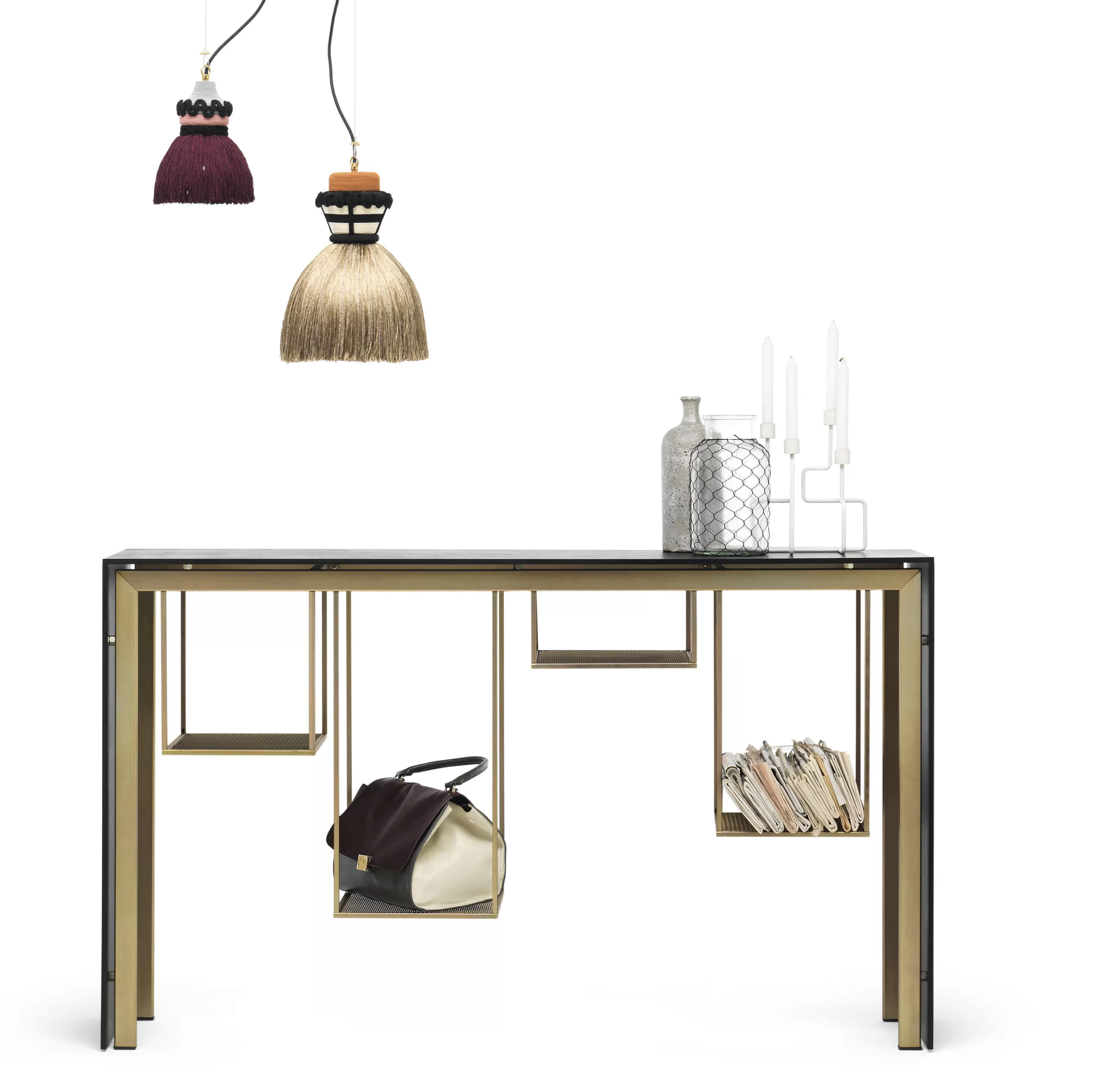 Consoles>Mogg Console Tokyo Metal Papier Grisor / L 150 Cm - Paperstone - Anthracite - Or Mat