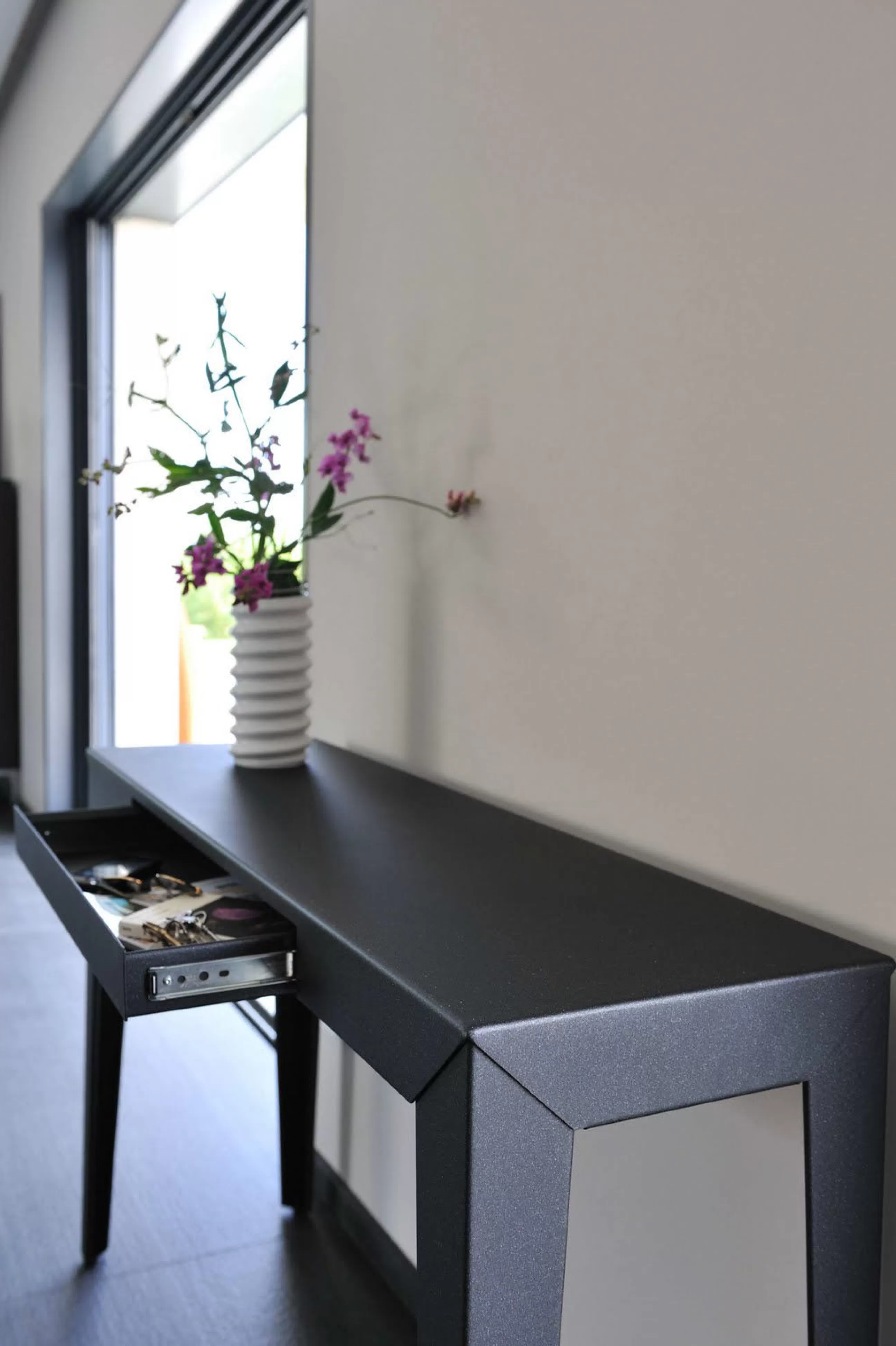 Consoles>Matiere Grise Console Zef Metal/ Avec Tiroir - 120 X 35 Cm - Noir