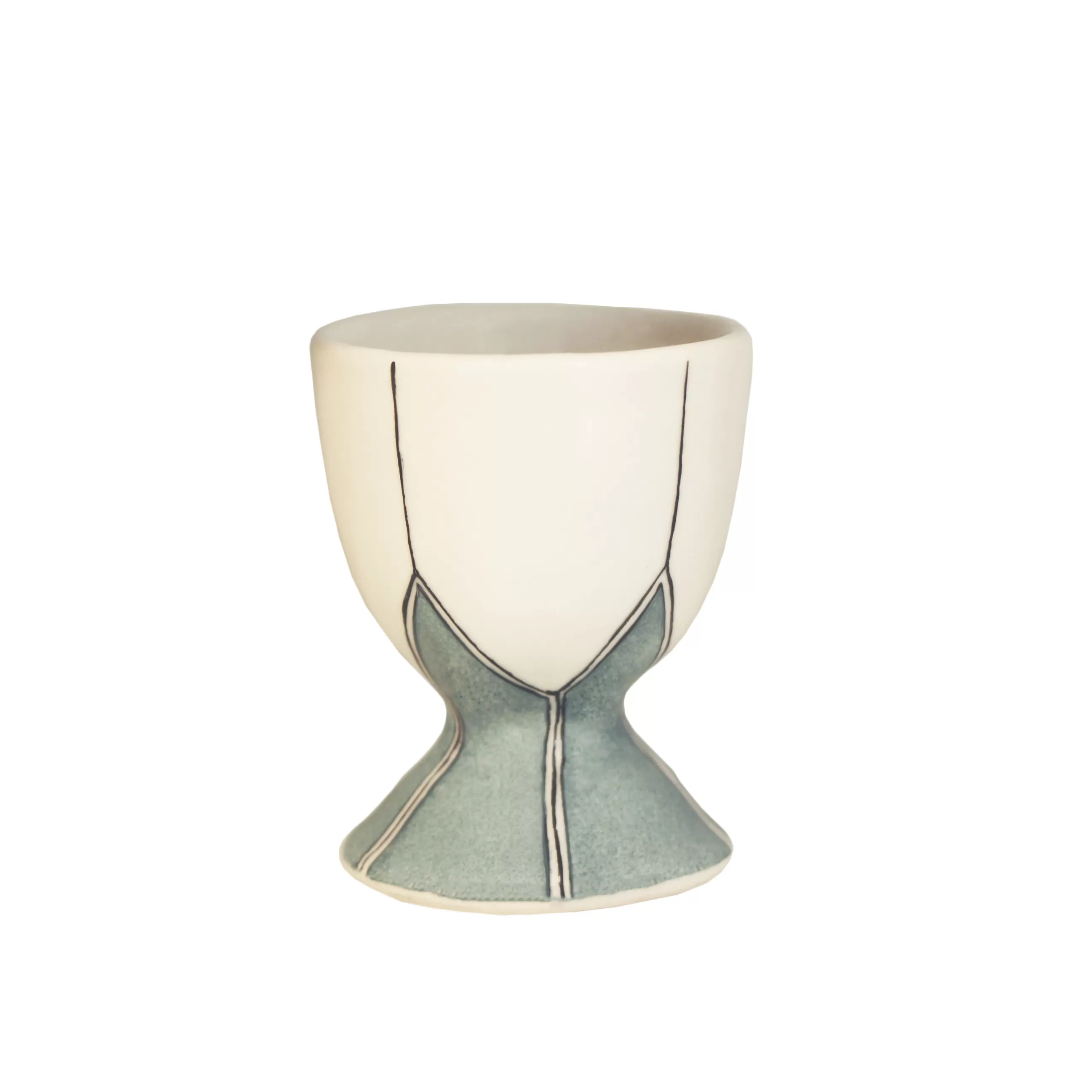 Accessoires Cuisine>Maison Sarah Lavoine Coquetier Daria Ceramique Vert / Ceramique Peinte A La Main - Blanc Casse - Celadon