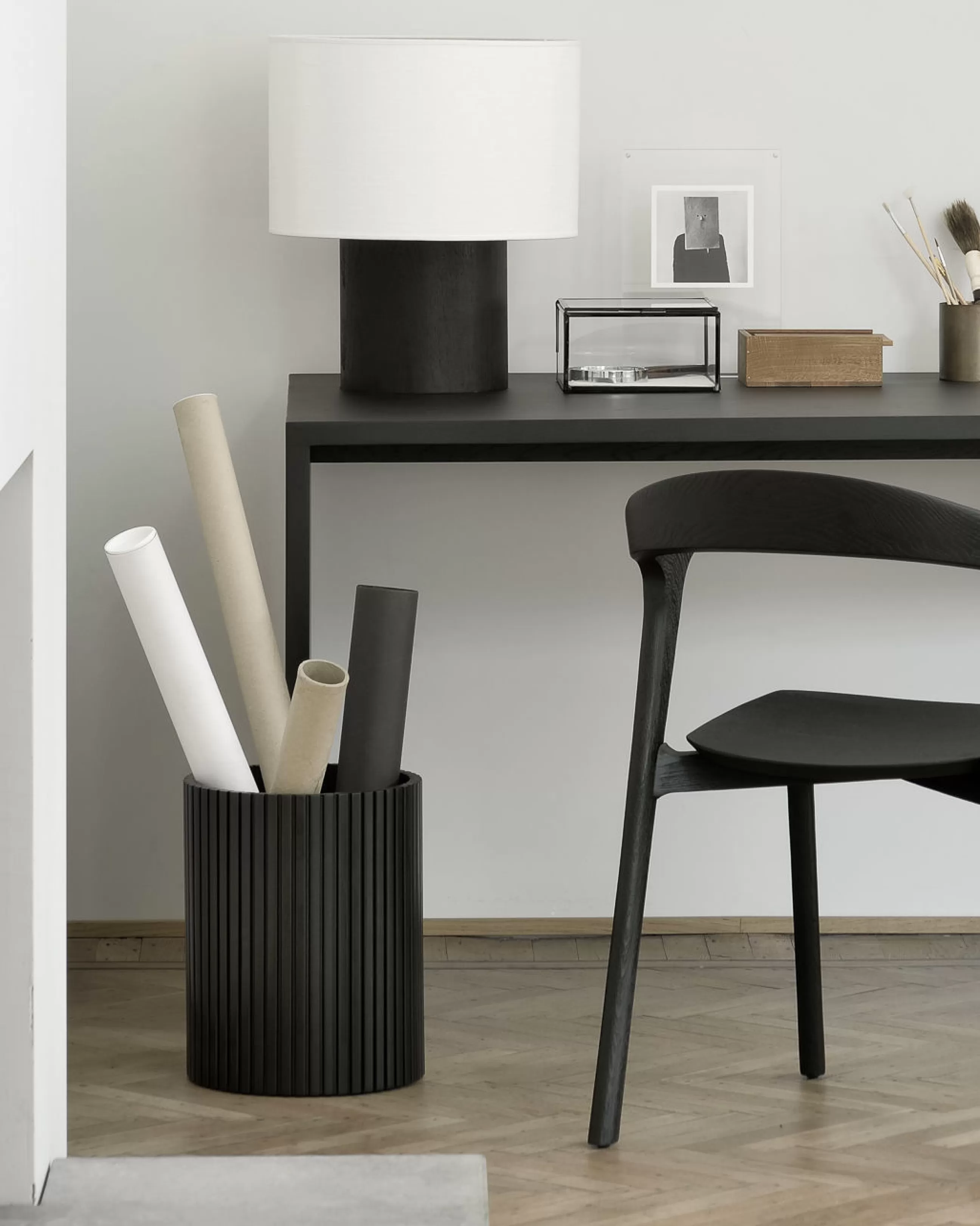 Accessoires Bureau>Ethnicraft Corbeille A Papier Roller Max Bois / Acajou - O 28 X H 35 Cm - Noir