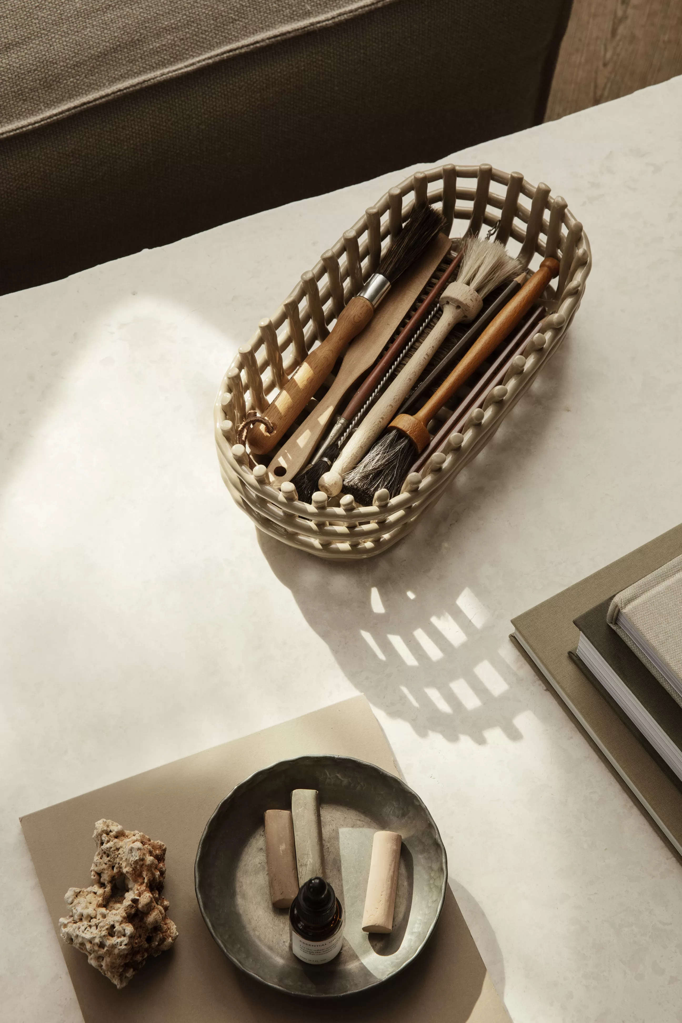 Corbeilles Centres De Table>Ferm Living Corbeille Ceramic Ceramique Beige / Ovale - 30 X 15 Cm / Fait Main - Beige Cachemire