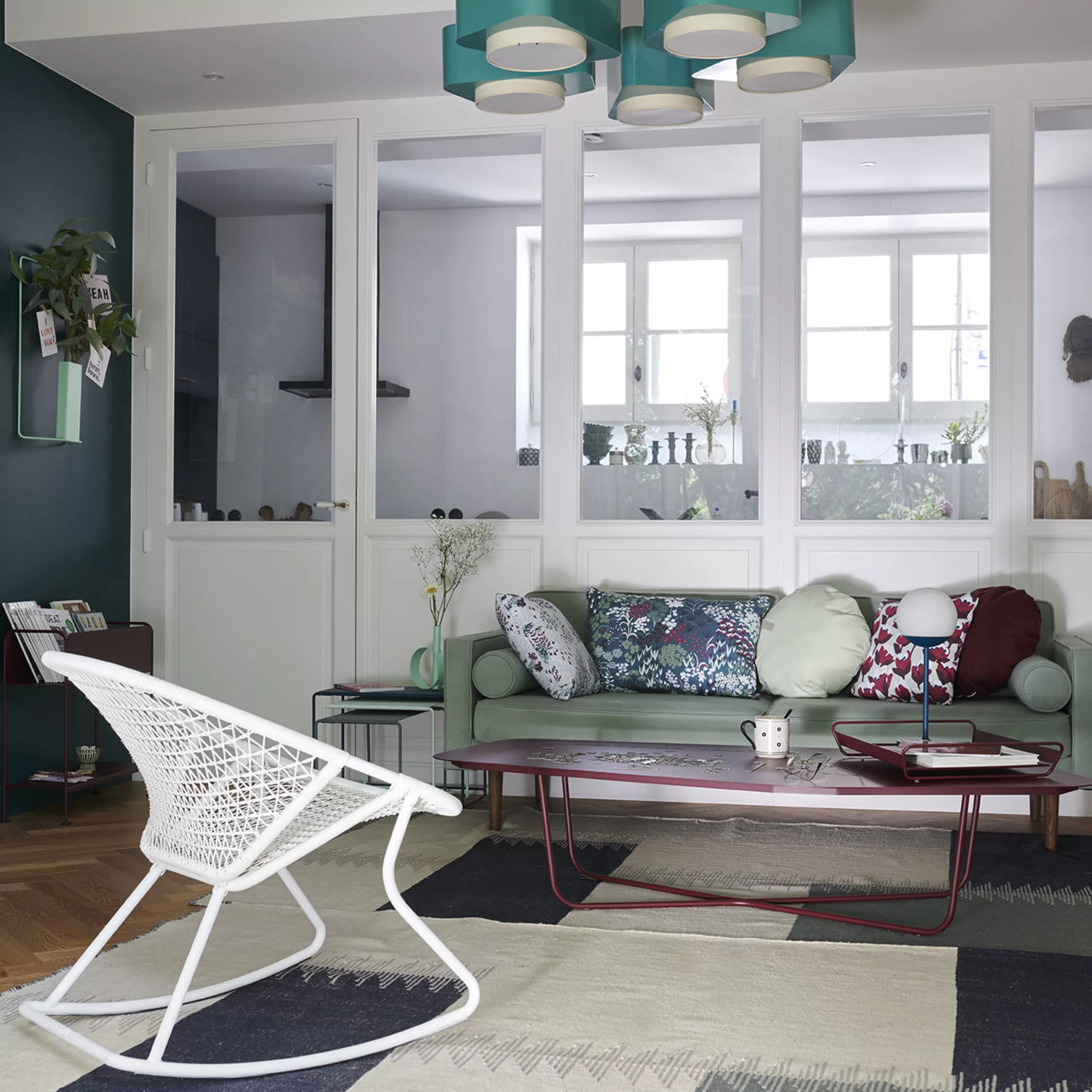 Poufs Coussins Tapis D'extérieur>Fermob Coussin D'extérieur Bouquet Sauvage - Pixels Tissu Vert / 44  X 44 Cm - Menthe Glaciale