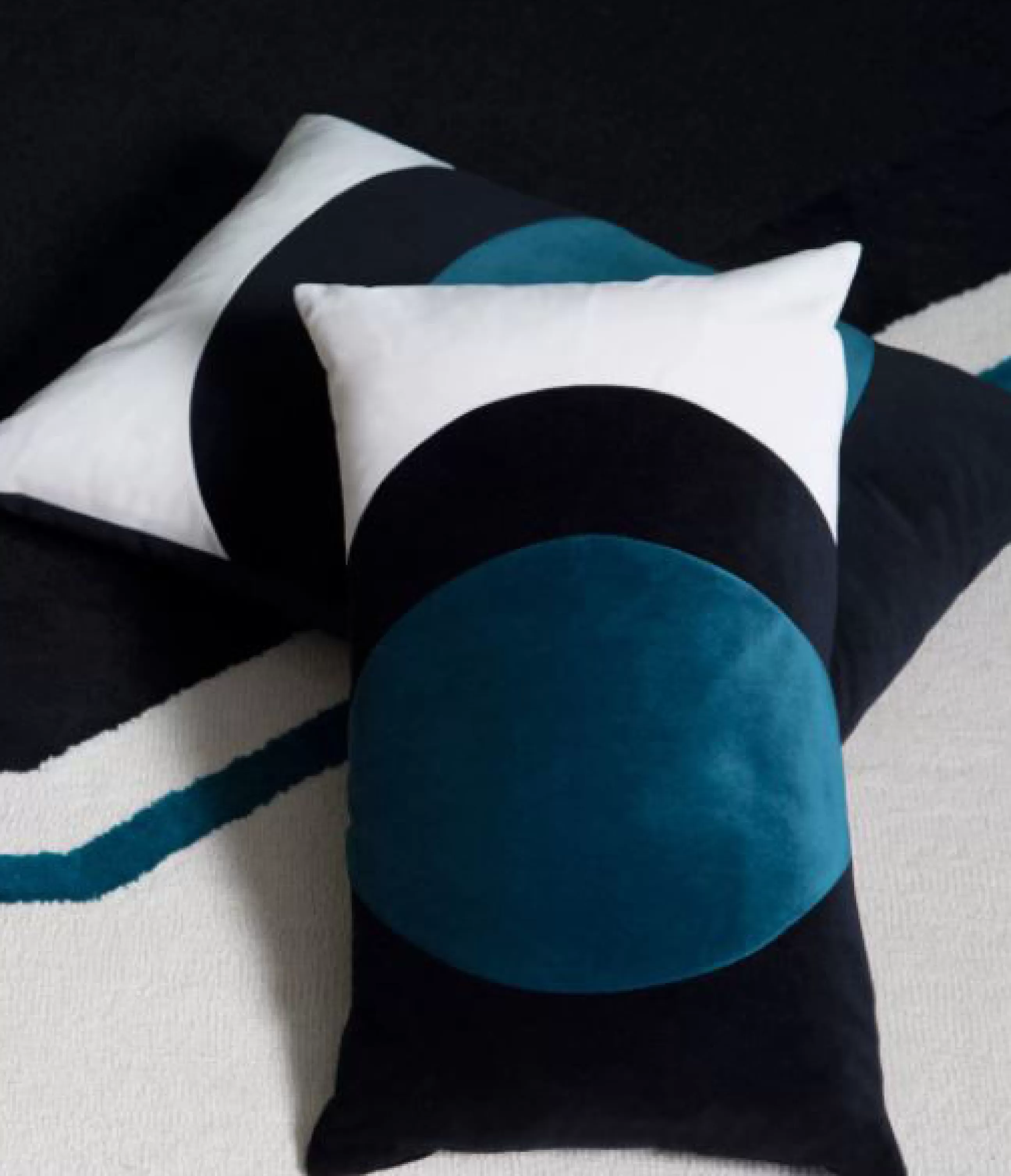 Déco Textile>Maison Sarah Lavoine Coussin Lune Tissu Bleu / Velours - 50 X 30 Cm - Blanc - Bleu Sarah - Noir
