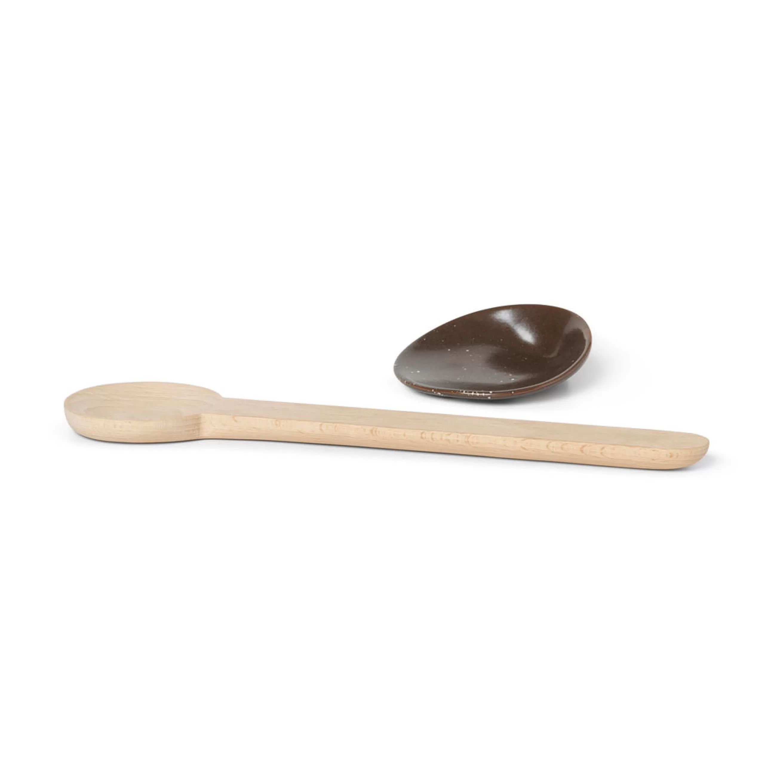 Ustensiles De Cuisines>Ferm Living Cuillere  Ceramique Bois Naturel En Bois L 30 Cm + Repose-Cuillere En Porcelaine - Bois Naturel - Marron