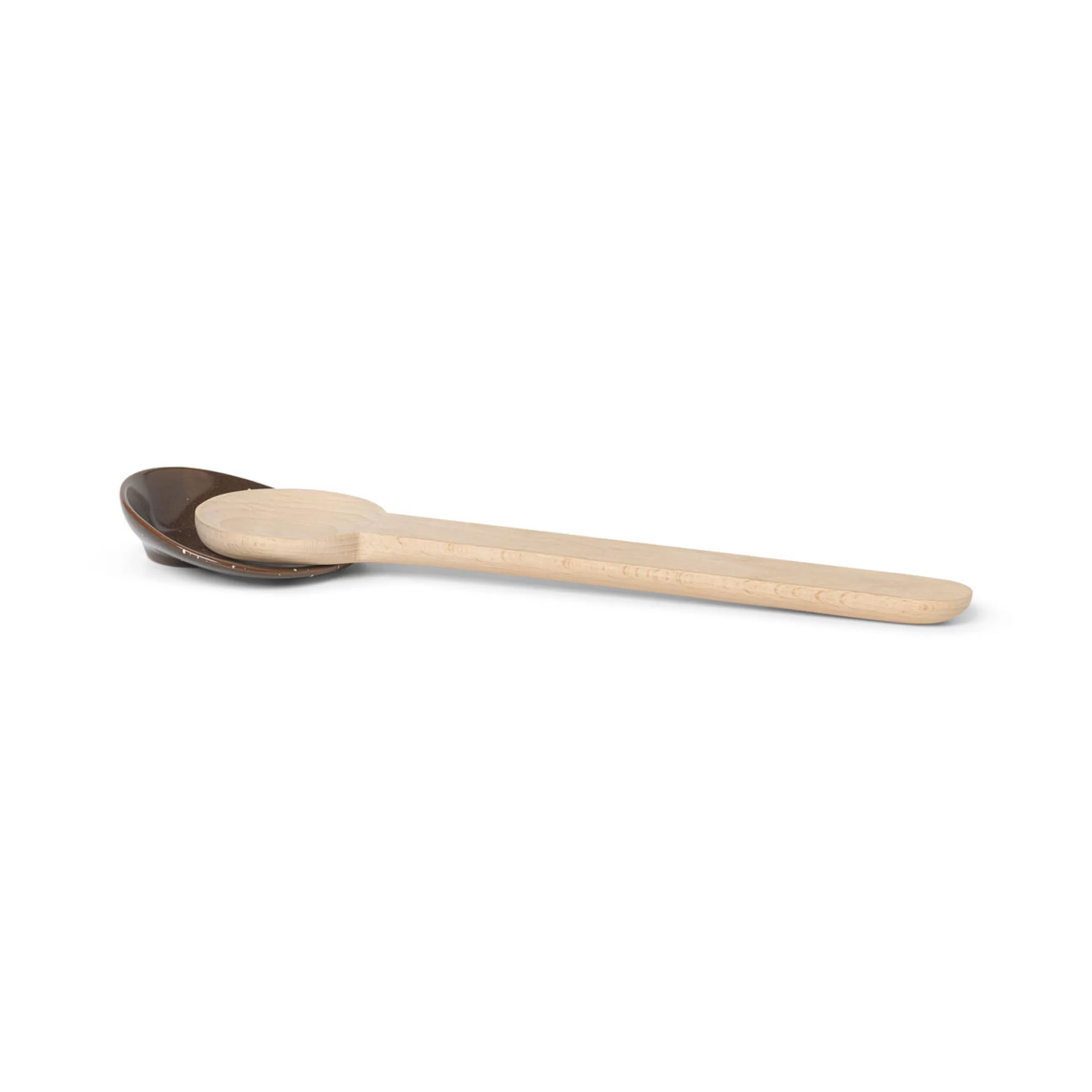Ustensiles De Cuisines>Ferm Living Cuillere  Ceramique Bois Naturel En Bois L 30 Cm + Repose-Cuillere En Porcelaine - Bois Naturel - Marron