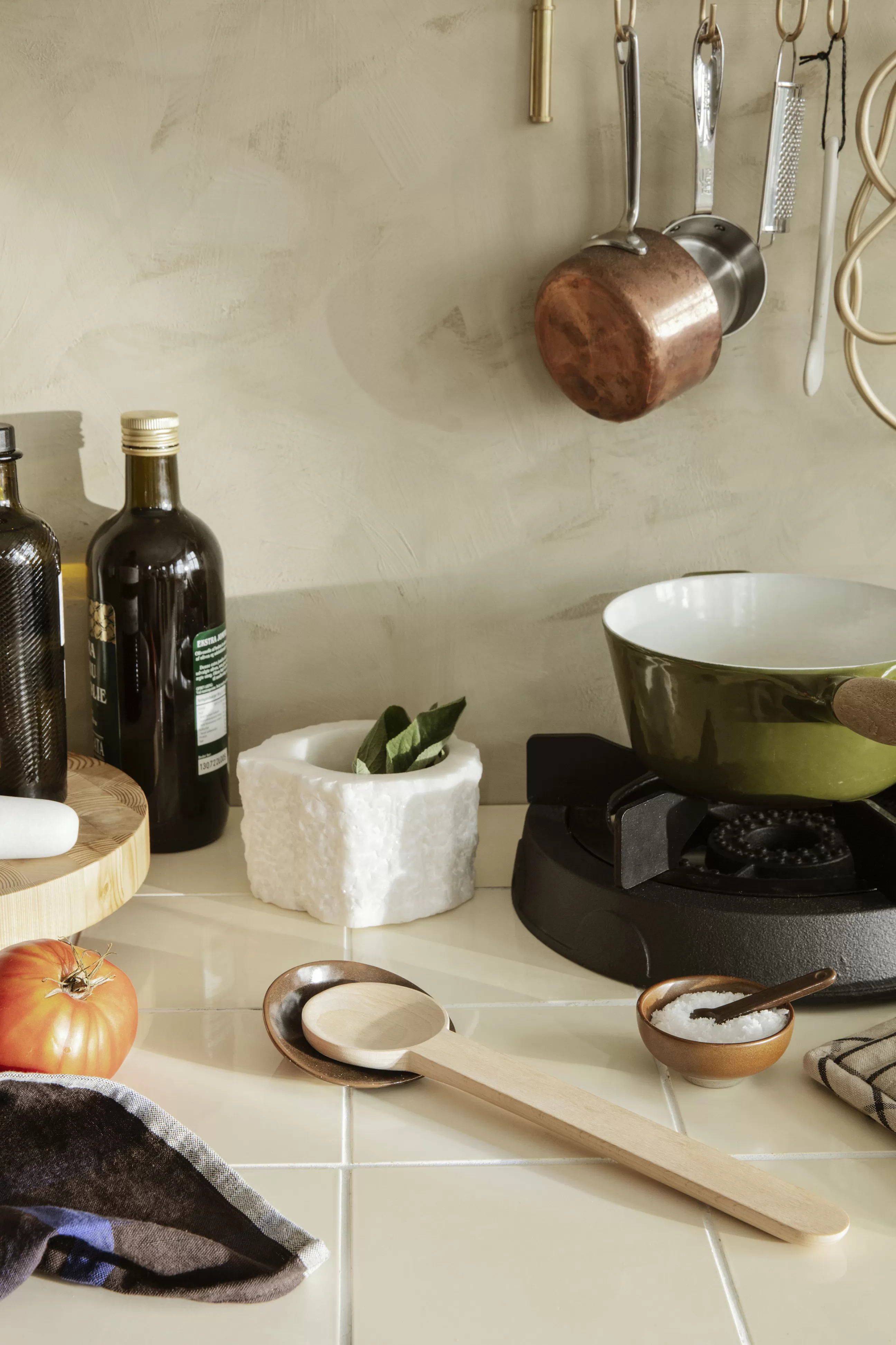 Ustensiles De Cuisines>Ferm Living Cuillere  Ceramique Bois Naturel En Bois L 30 Cm + Repose-Cuillere En Porcelaine - Bois Naturel - Marron