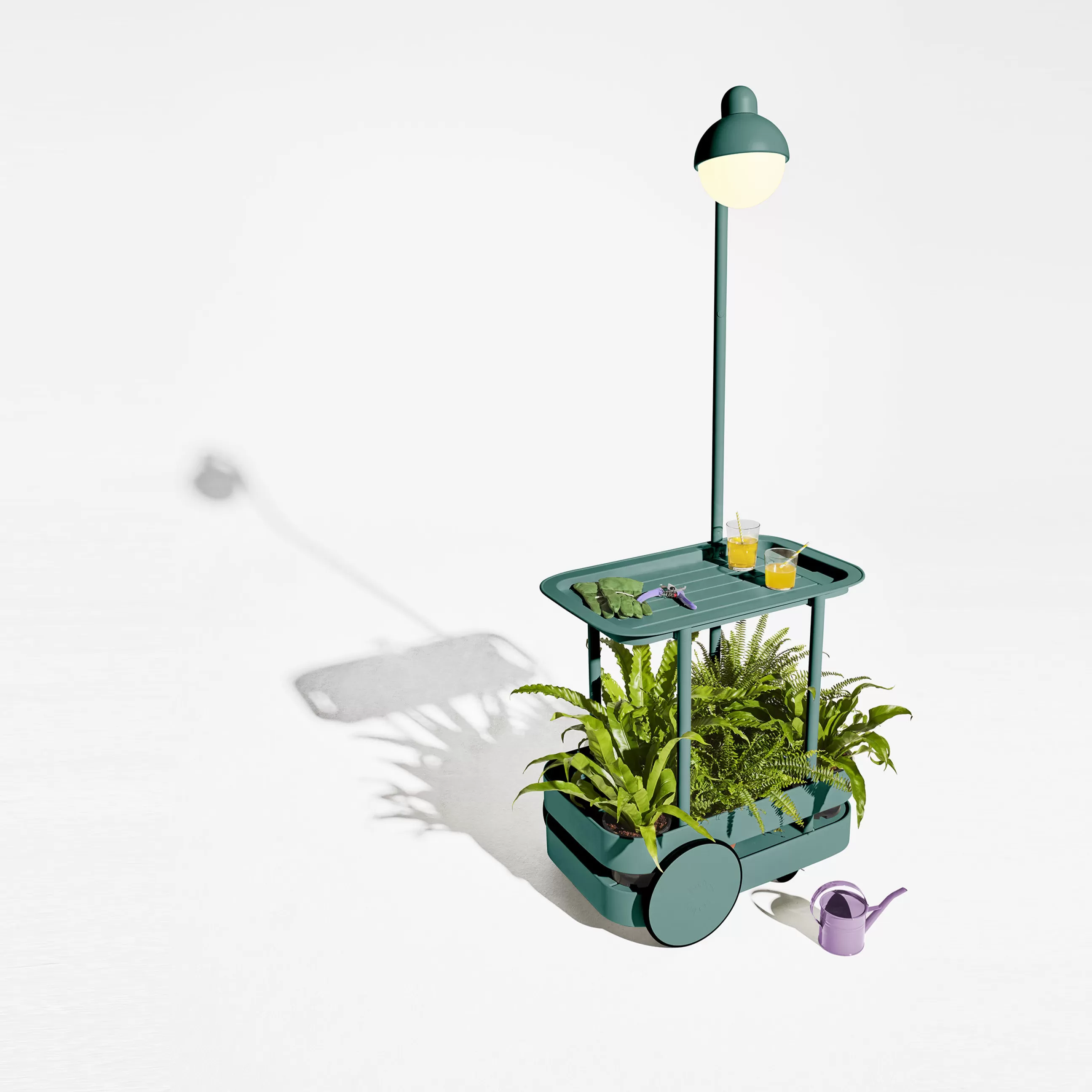 Dessertes D'extérieur>Fatboy Desserte Jolly Trolley Metal Vert / Lampe Sans Fil Recharge Usb - 78 X 55 X H 200 Cm - Vert Sauge