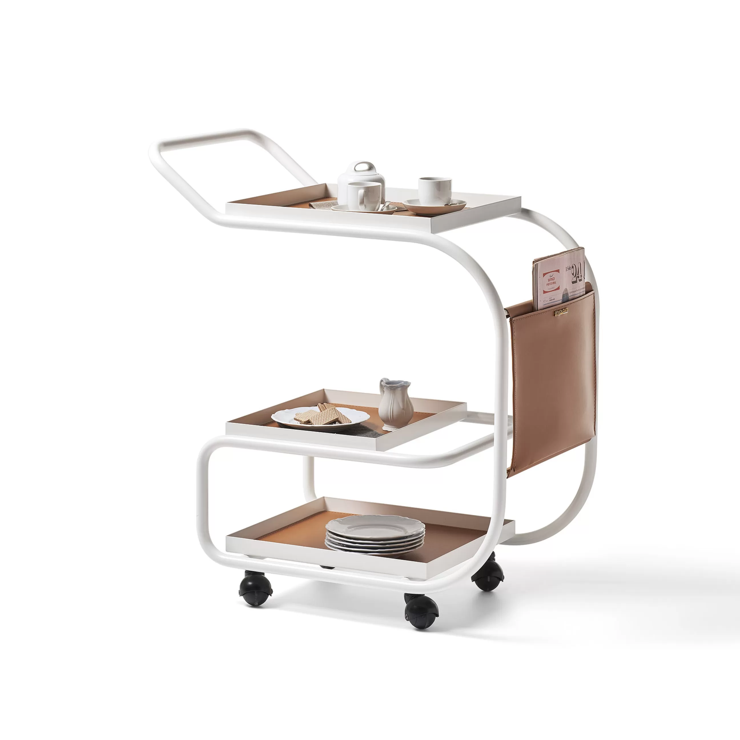 Compléments D'Ameublement>Opinion Ciatti Desserte Zenzero Metal Cuir Blanc Marron / Cuir Recycle - Blanc - Marron