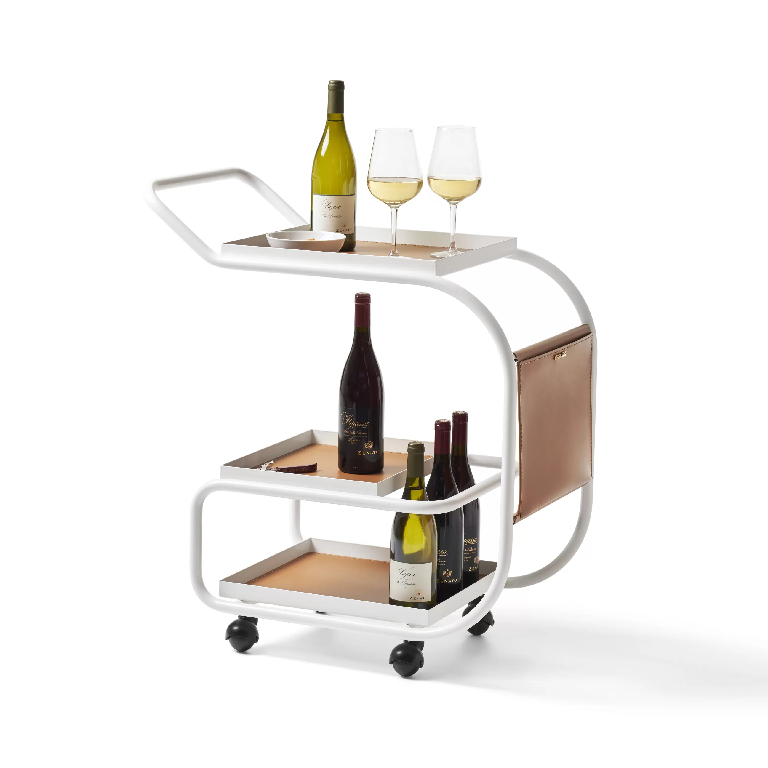 Compléments D'Ameublement>Opinion Ciatti Desserte Zenzero Metal Cuir Blanc Marron / Cuir Recycle - Blanc - Marron