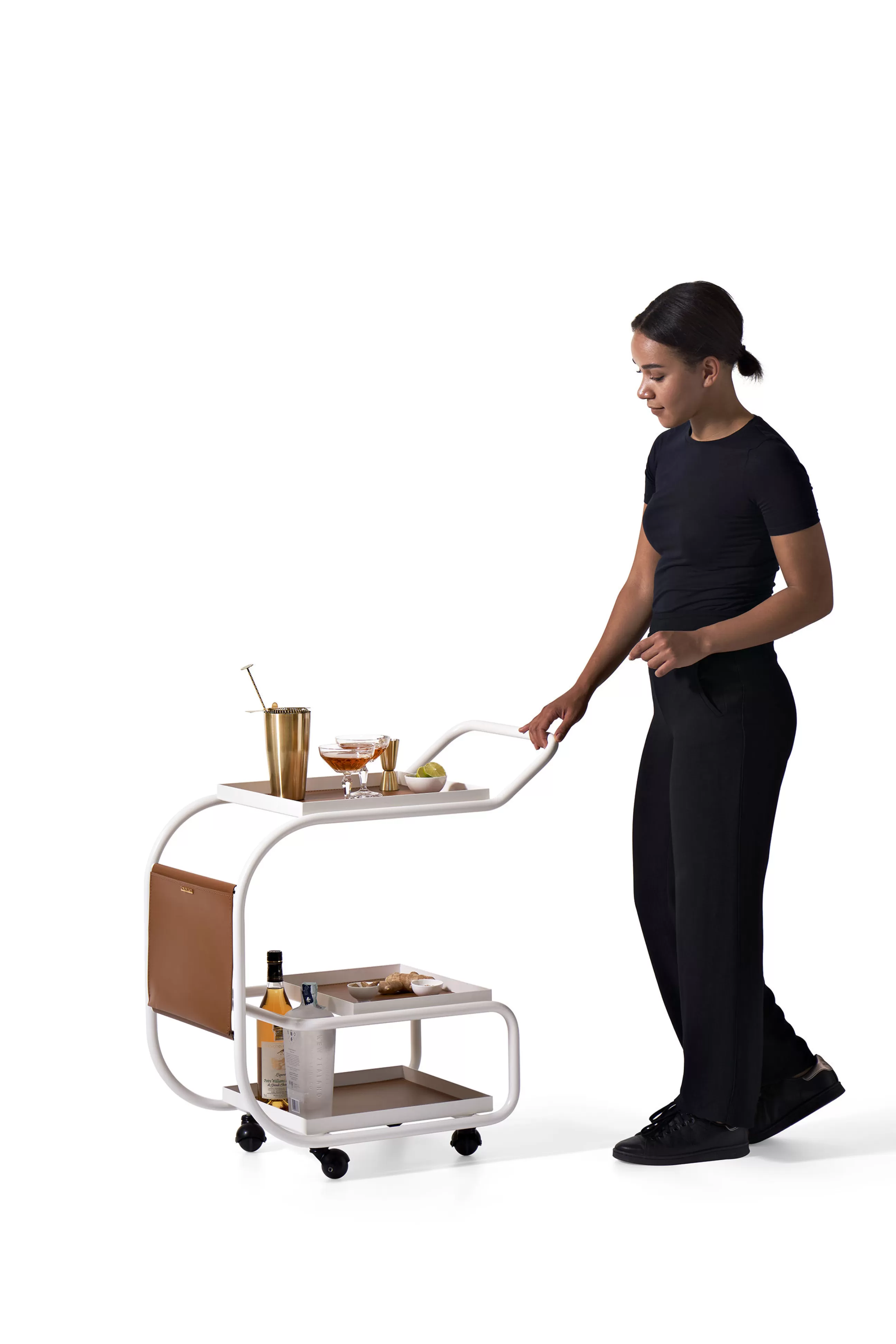 Compléments D'Ameublement>Opinion Ciatti Desserte Zenzero Metal Cuir Blanc Marron / Cuir Recycle - Blanc - Marron