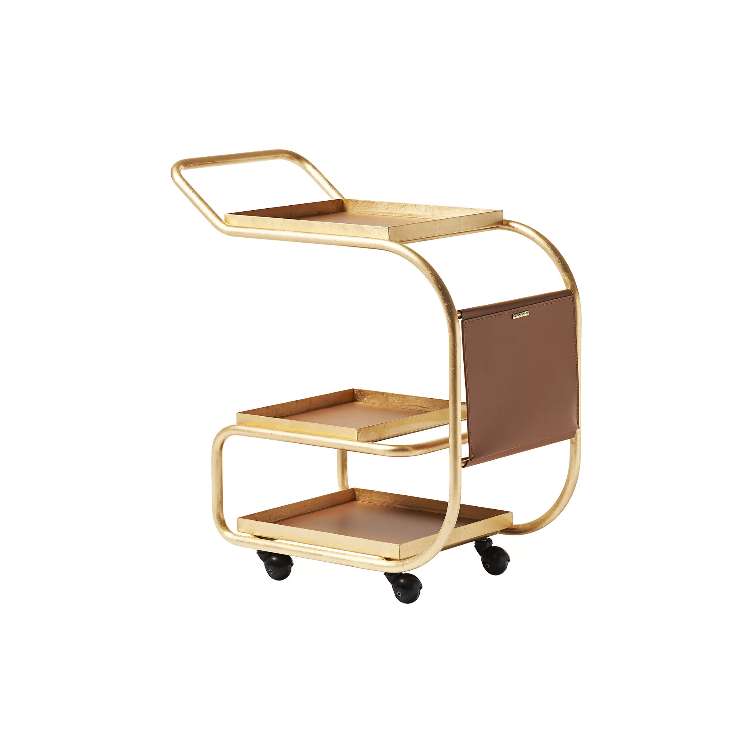 Compléments D'Ameublement>Opinion Ciatti Desserte Zenzero Metal Cuir Marron Or / Cuir Recycle - Marron - Or