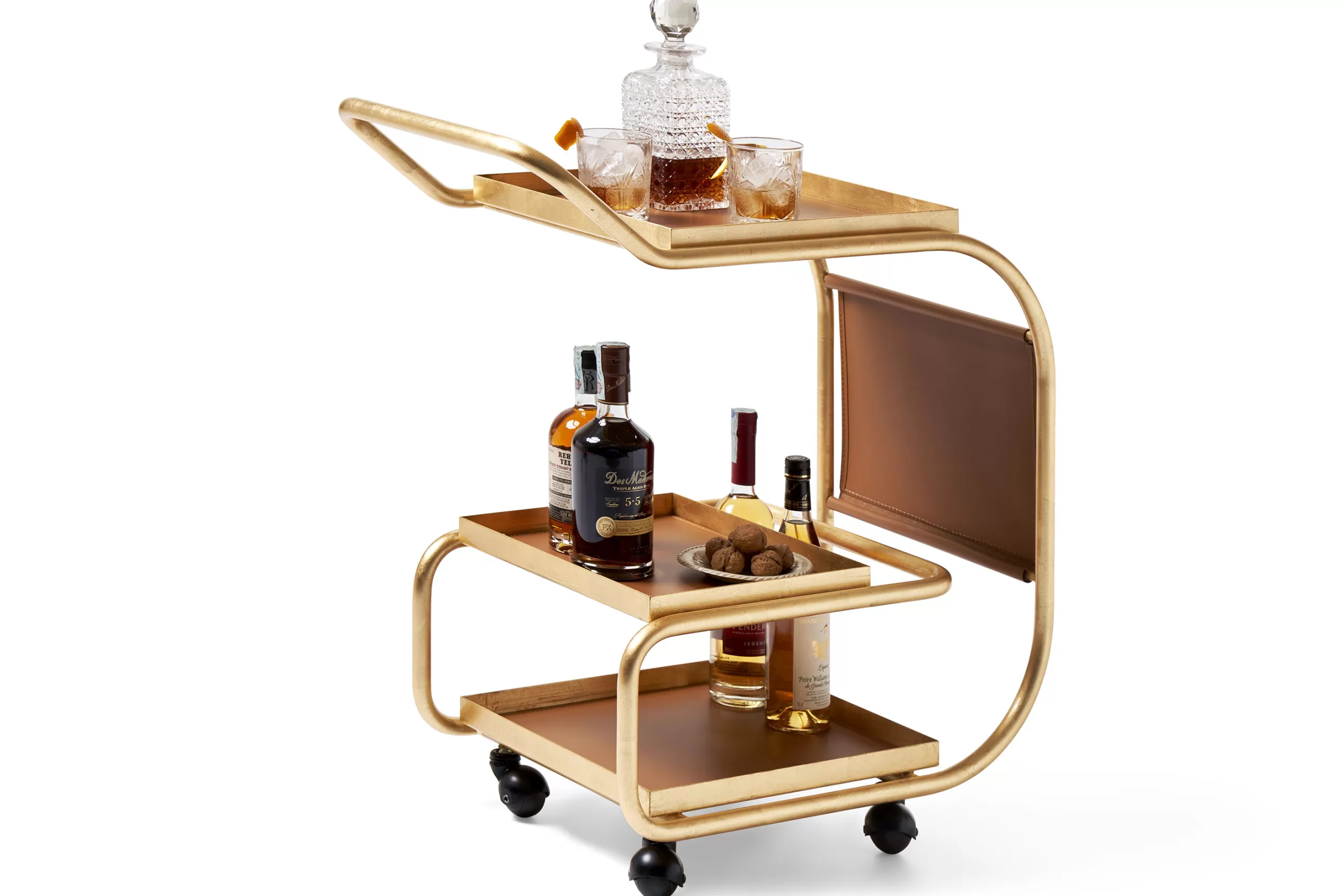 Compléments D'Ameublement>Opinion Ciatti Desserte Zenzero Metal Cuir Marron Or / Cuir Recycle - Marron - Or