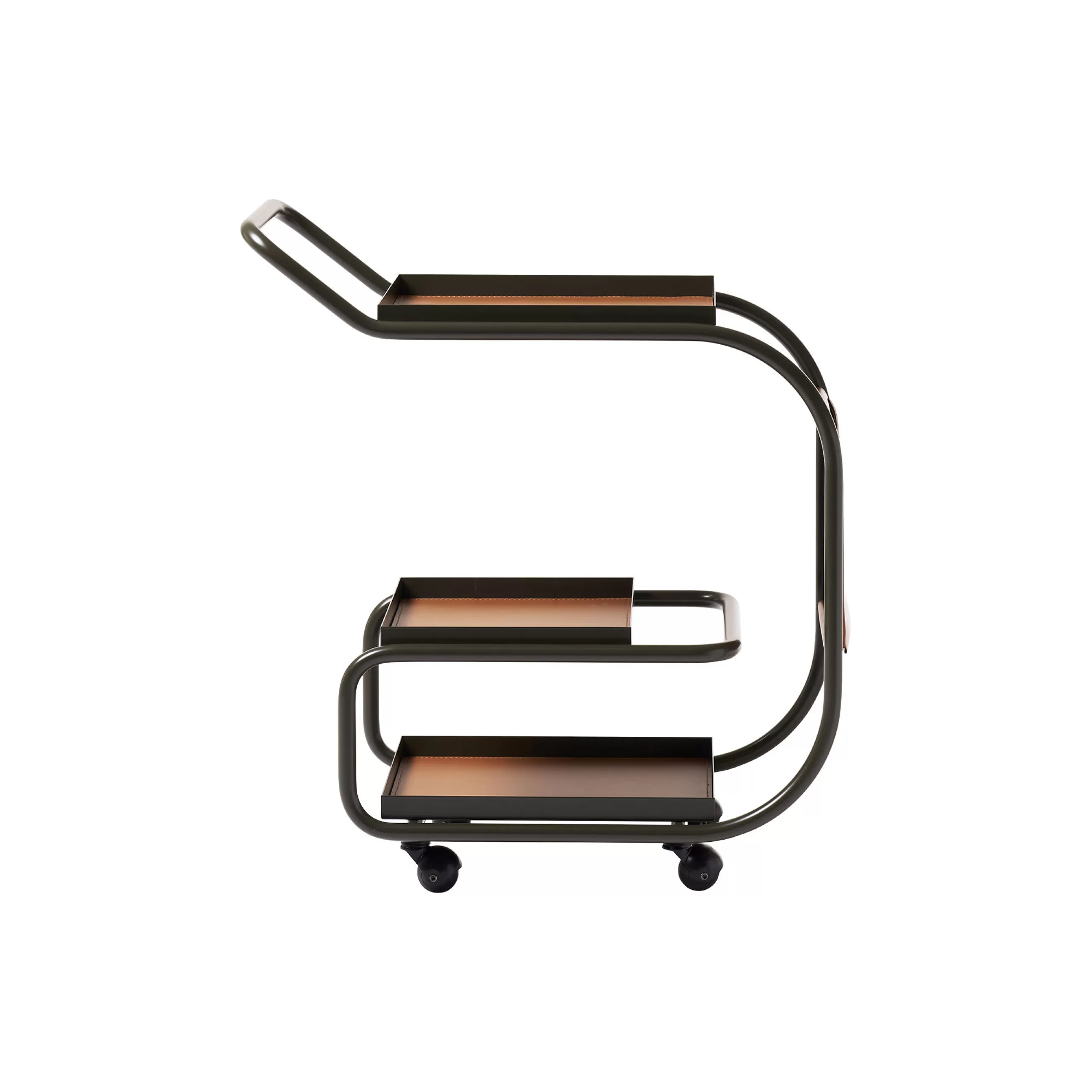 Compléments D'Ameublement>Opinion Ciatti Desserte Zenzero Metal Cuir Marron Vert / Cuir Recycle - Marron - Vert Fonce
