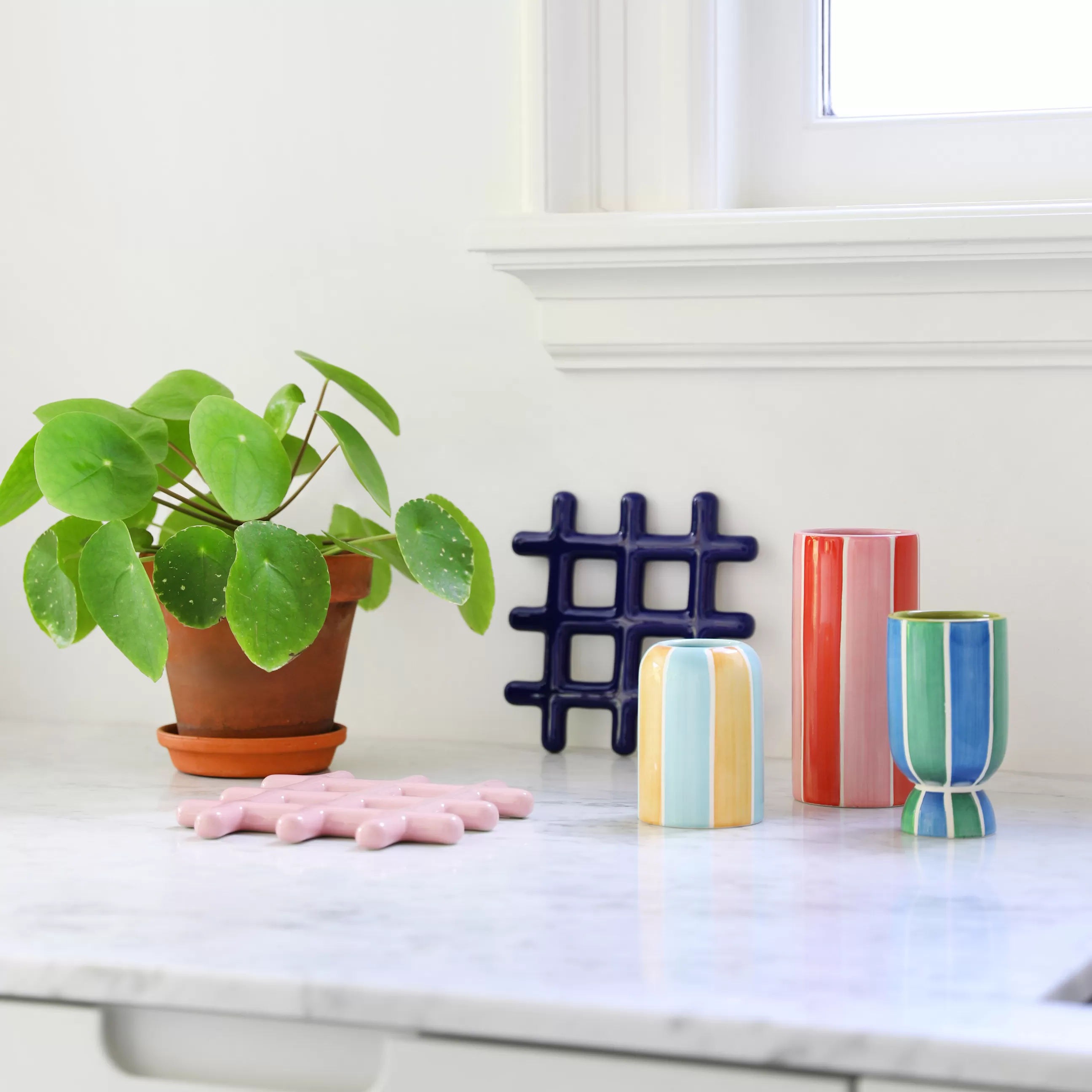 Dessous De Plat>& klevering Dessous De Plat Grid Ceramique/ 19 X 19 Cm - Gres - Bleu