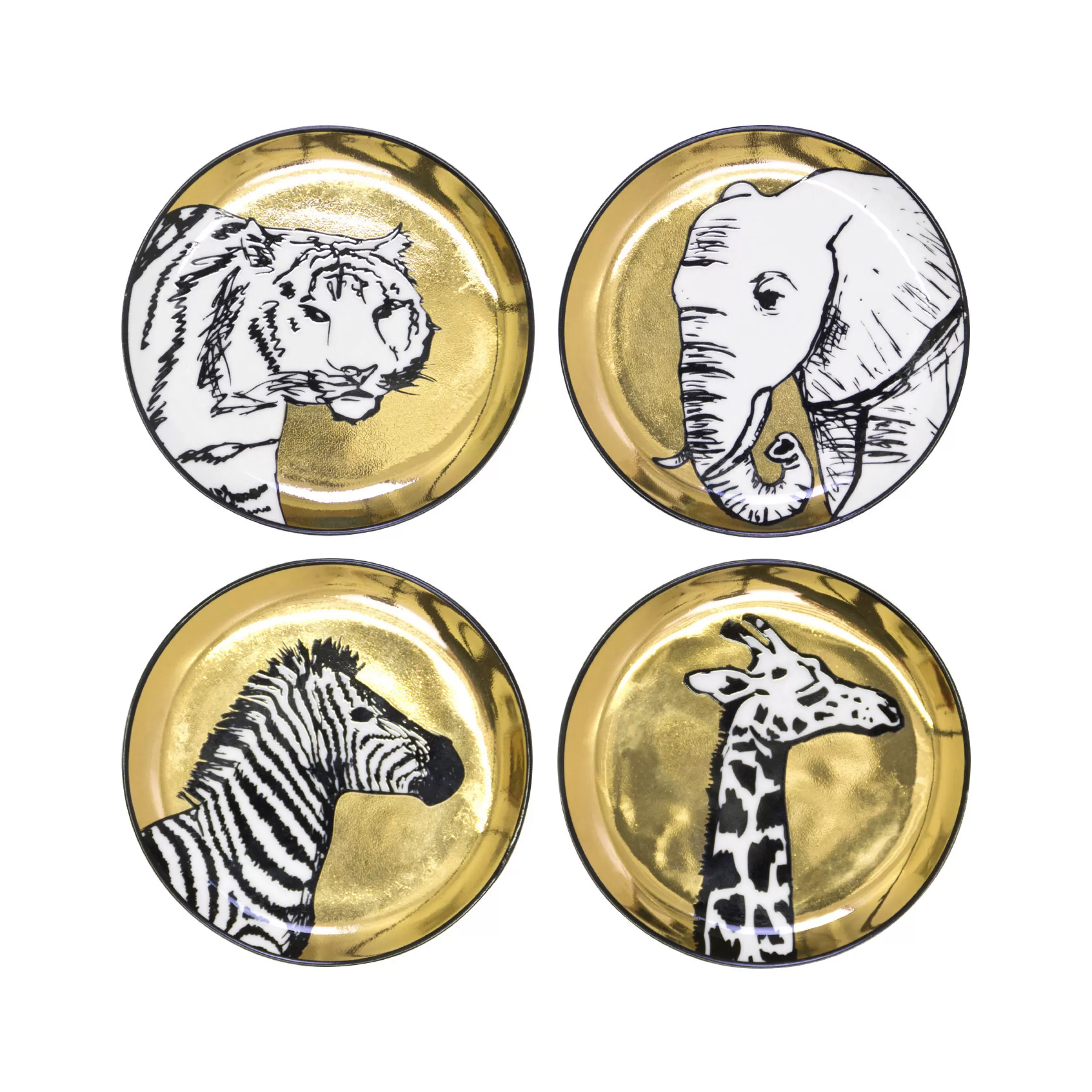Dessous De Plat>Jonathan Adler Dessous De Verre Animalia Ceramique / Set De 4 - Pcelaine - Or