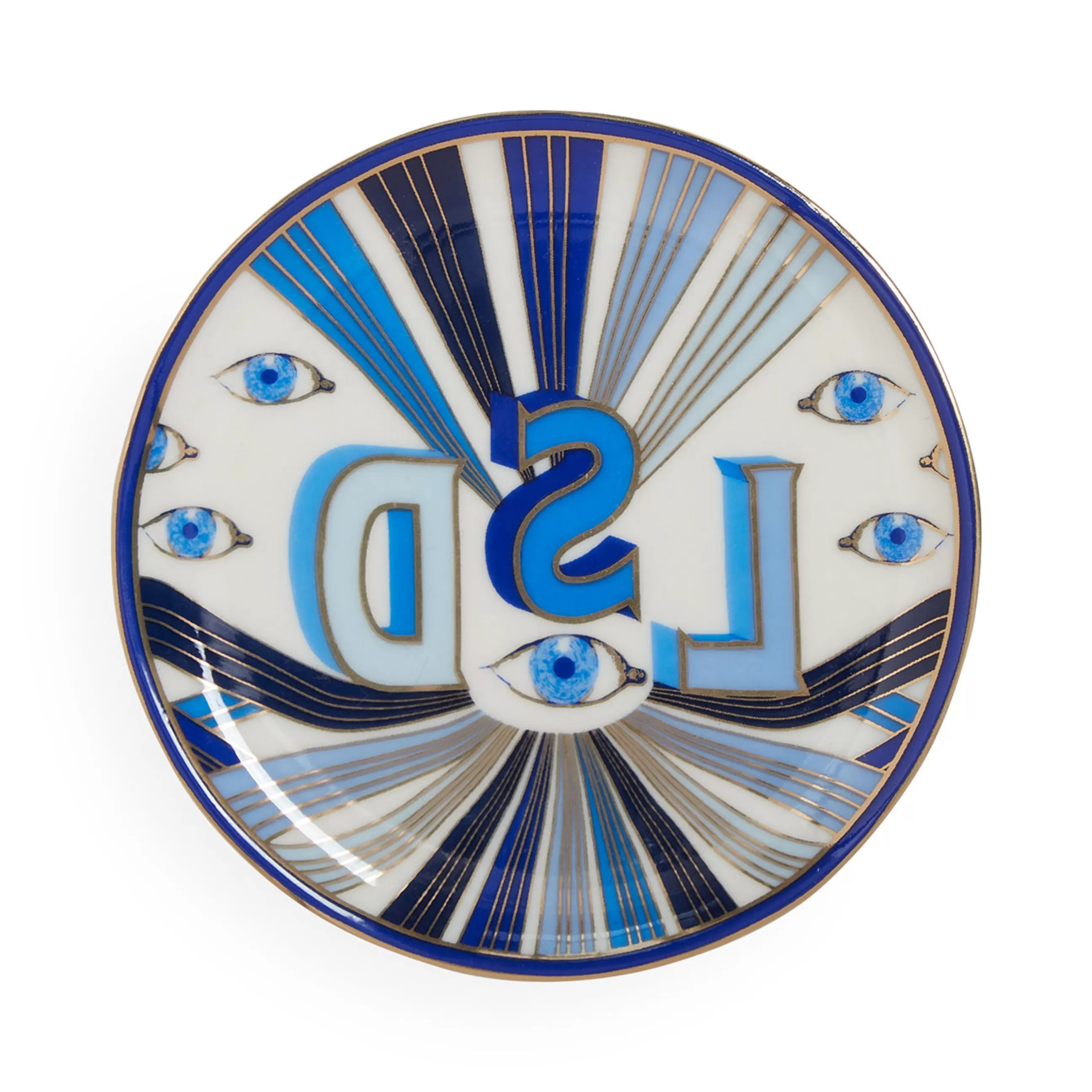 Autour Du Vin>Jonathan Adler Dessous De Verre Druggist Ceramique Blanc Bleu Or / Set De 4 - Porcelaine & Or - Blanc - Bleu - Or