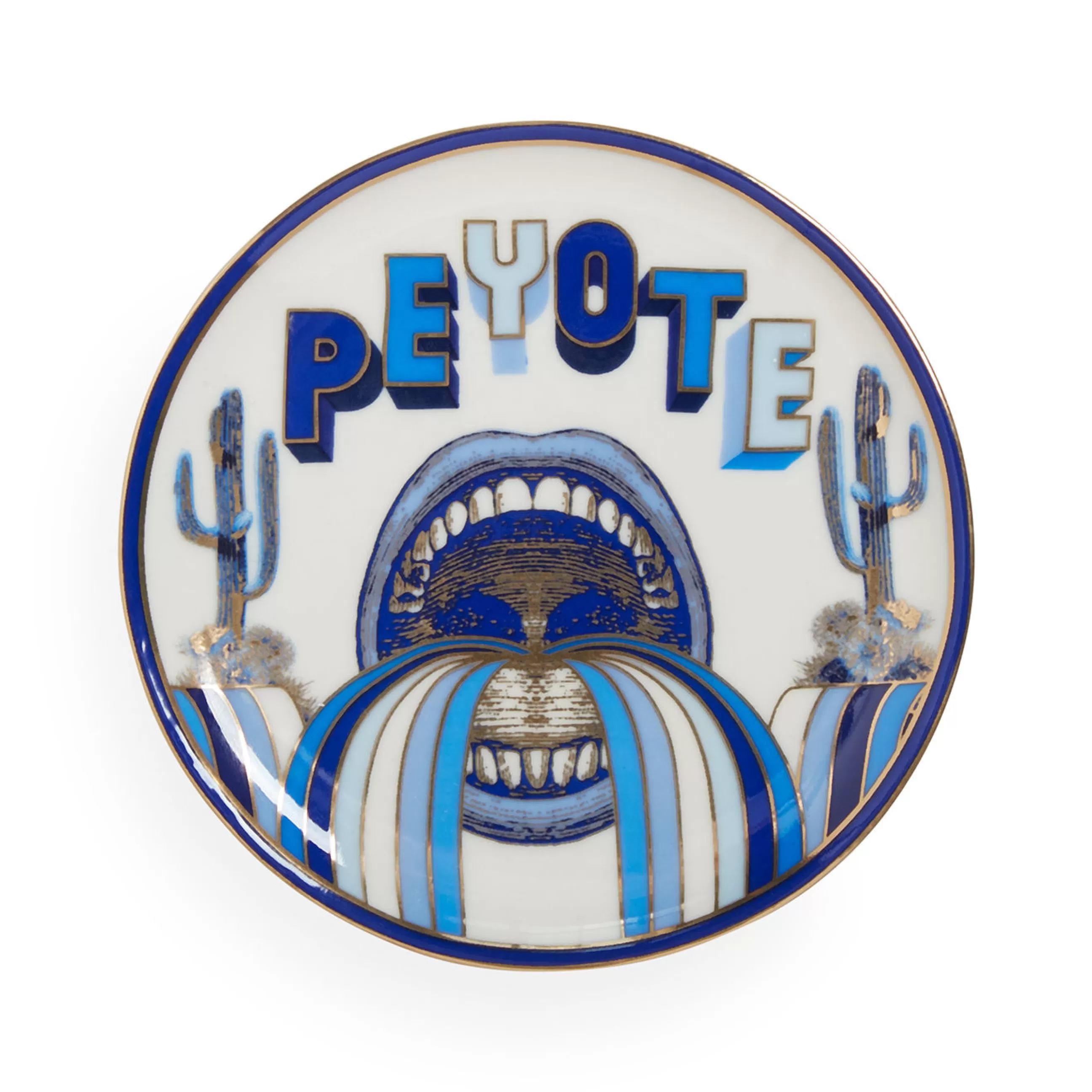 Autour Du Vin>Jonathan Adler Dessous De Verre Druggist Ceramique Blanc Bleu Or / Set De 4 - Porcelaine & Or - Blanc - Bleu - Or