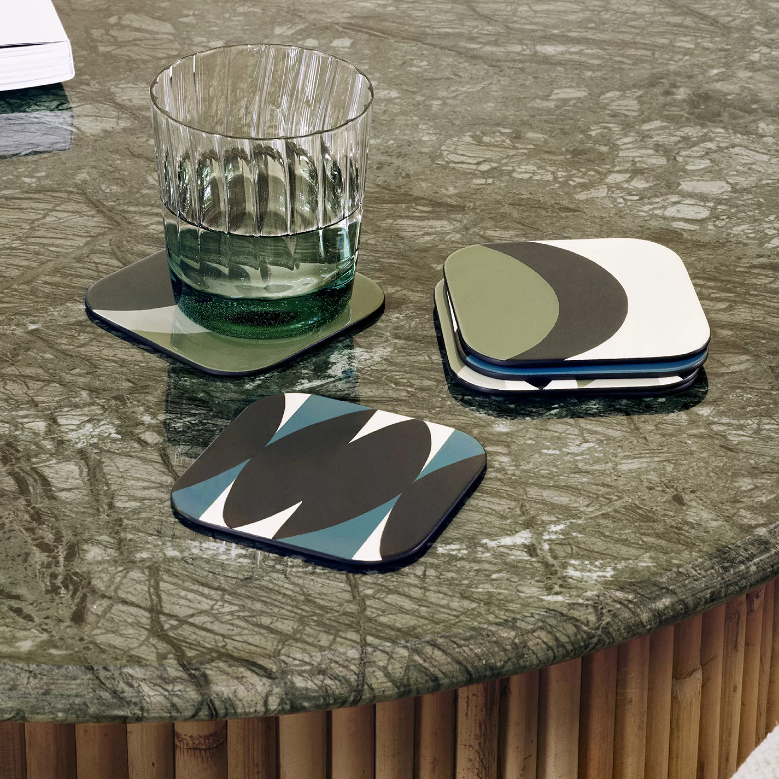 Dessous De Plat>Maison Sarah Lavoine Dessous De Verre Tchin Bois Bleu Vert / Set De 6 - Bois Laque - Bleu - Vert