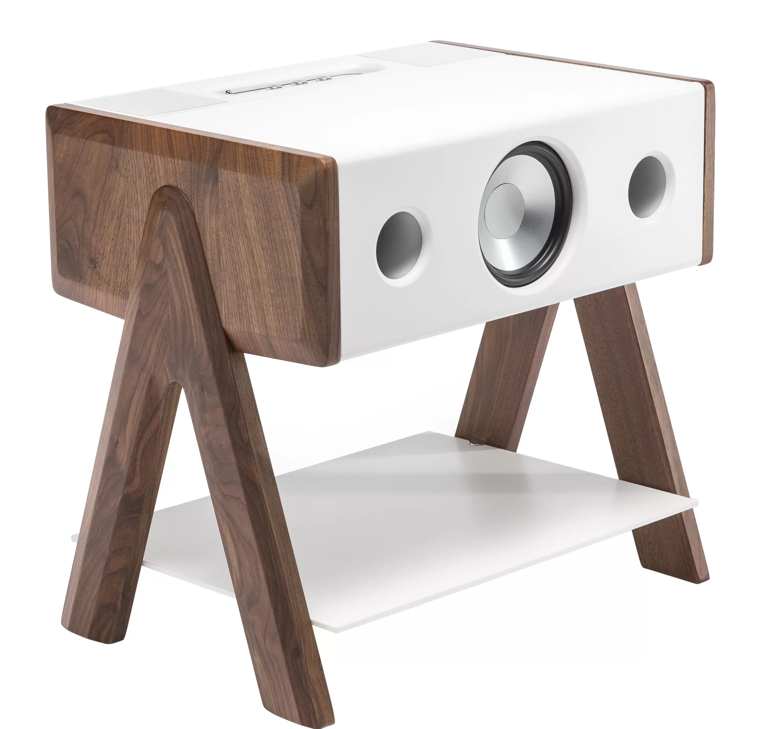 Enceintes Audio Son>La Boite Concept Enceinte Bluetooth Cube Materiau Composite Blanc Bois Naturel / Corian® - Blanc - Noyer