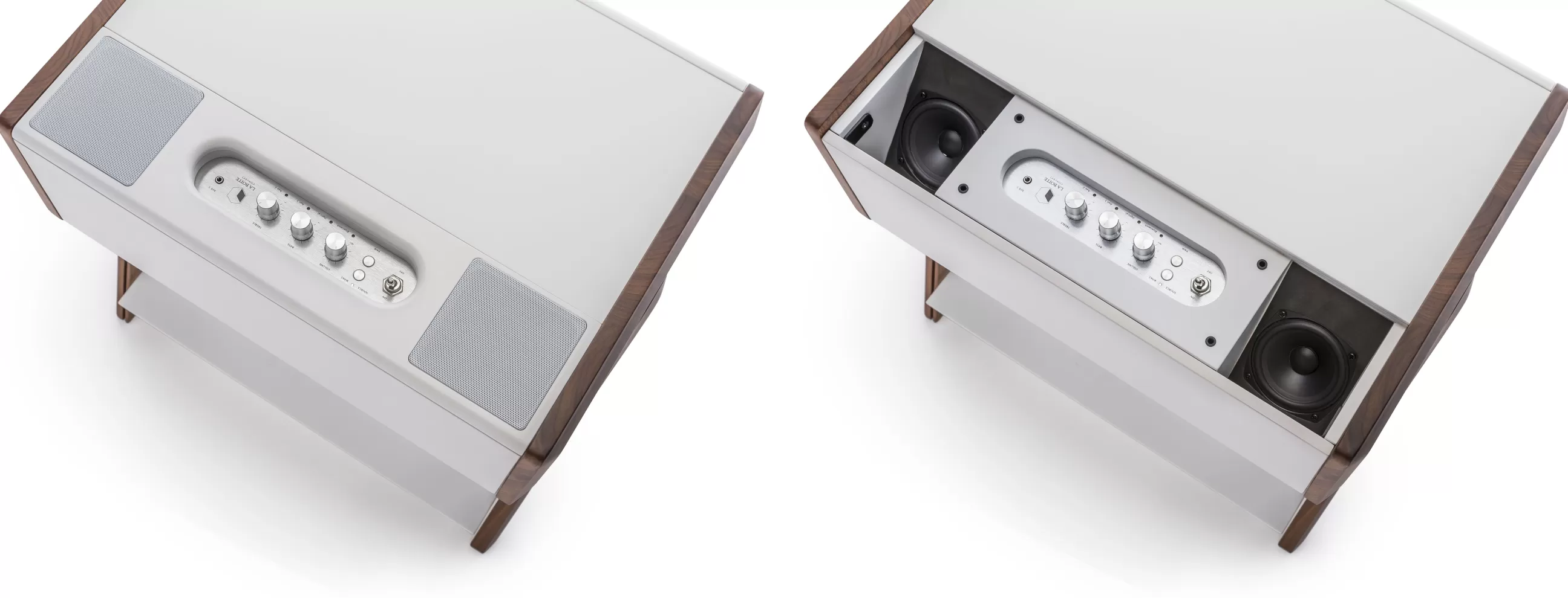 Enceintes Audio Son>La Boite Concept Enceinte Bluetooth Cube Materiau Composite Blanc Bois Naturel / Corian® - Blanc - Noyer