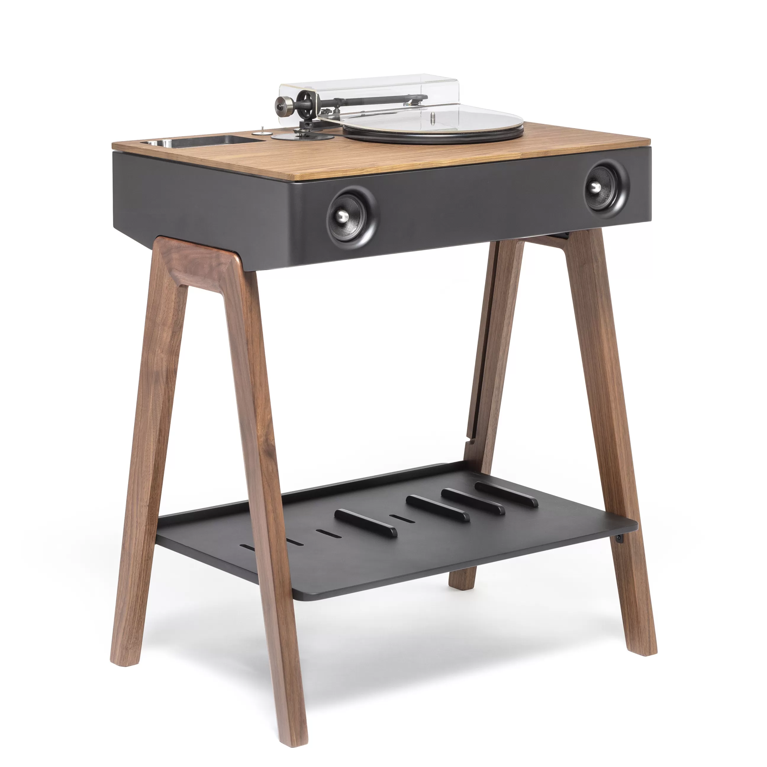 Enceintes Audio Son>La Boite Concept Enceinte Bluetooth Lx Platine Noir Bois Naturel / Enceinte Active Haute-Fidelite Tout-En-Un Avec Platine Integree - Argent - Noir - Noyer