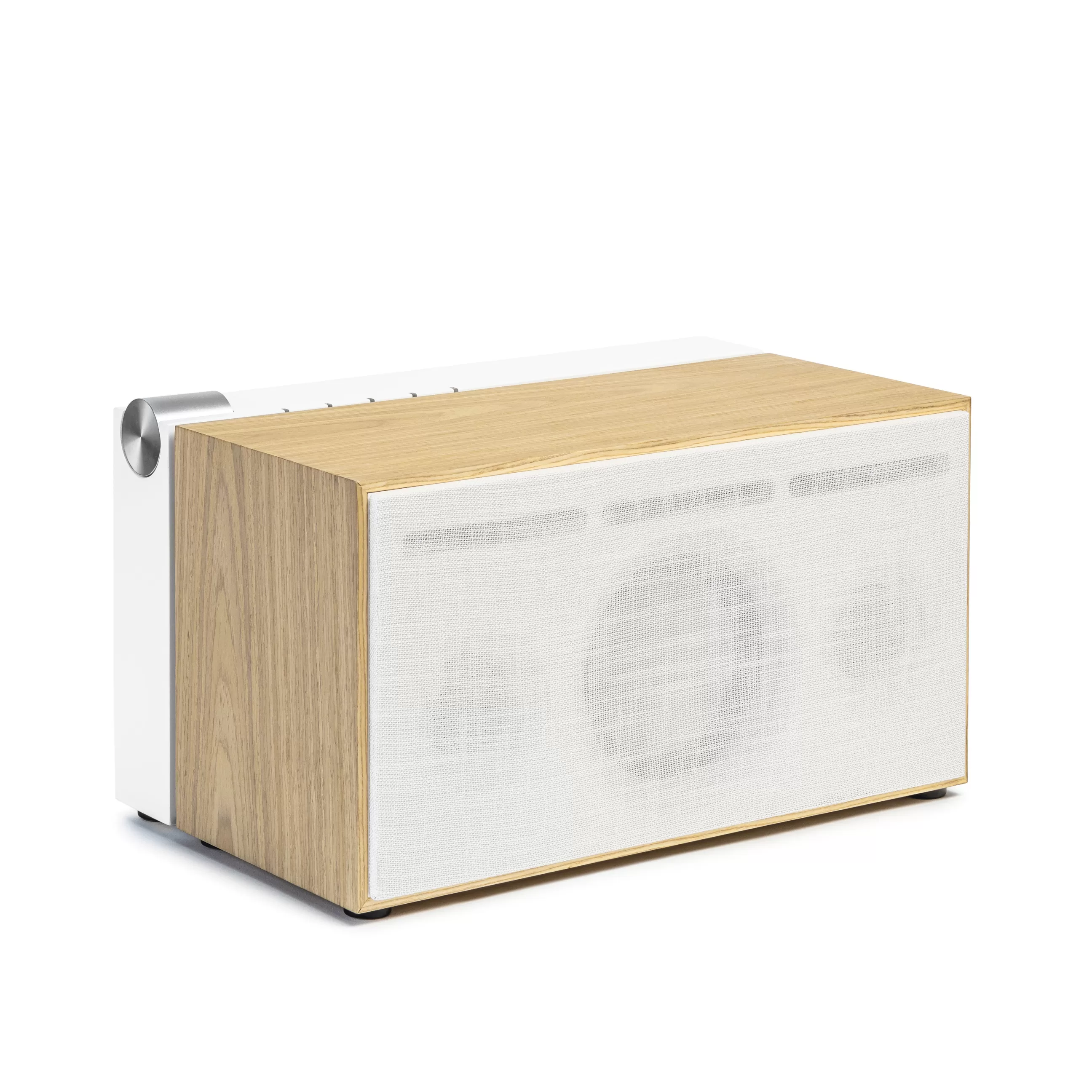 Enceintes Audio Son>La Boite Concept Enceinte Bluetooth Pr 01 Metal Tissu Bois Blanc / Avec Technologie Active Pression Reflex - Argent - Blanc - Chene Naturel