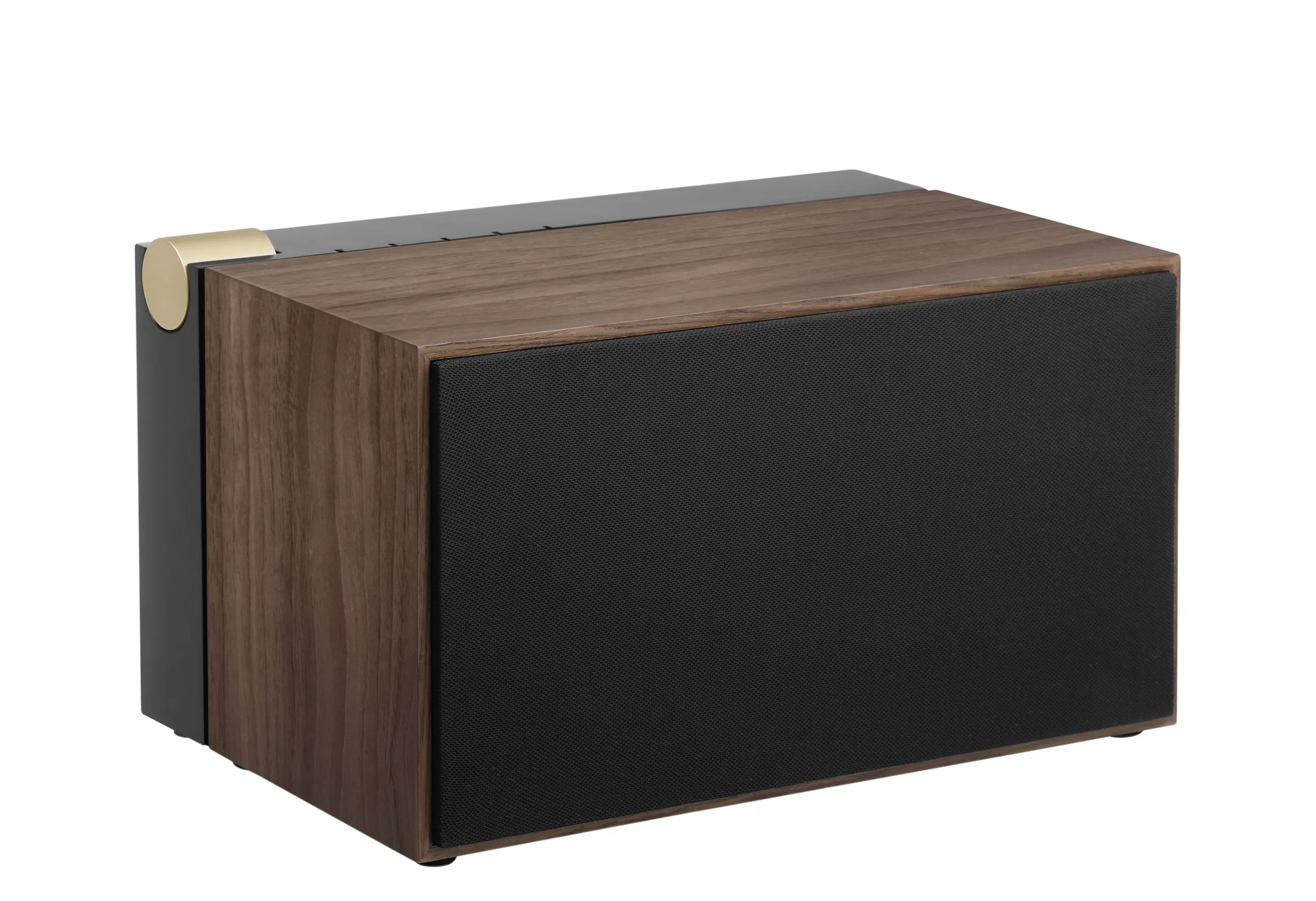 Enceintes Audio Son>La Boite Concept Enceinte Bluetooth Pr 01 Metal Tissu Noir Bois Naturel / Avec Technologie Active Pression Reflex - Laiton - Noir - Noyer