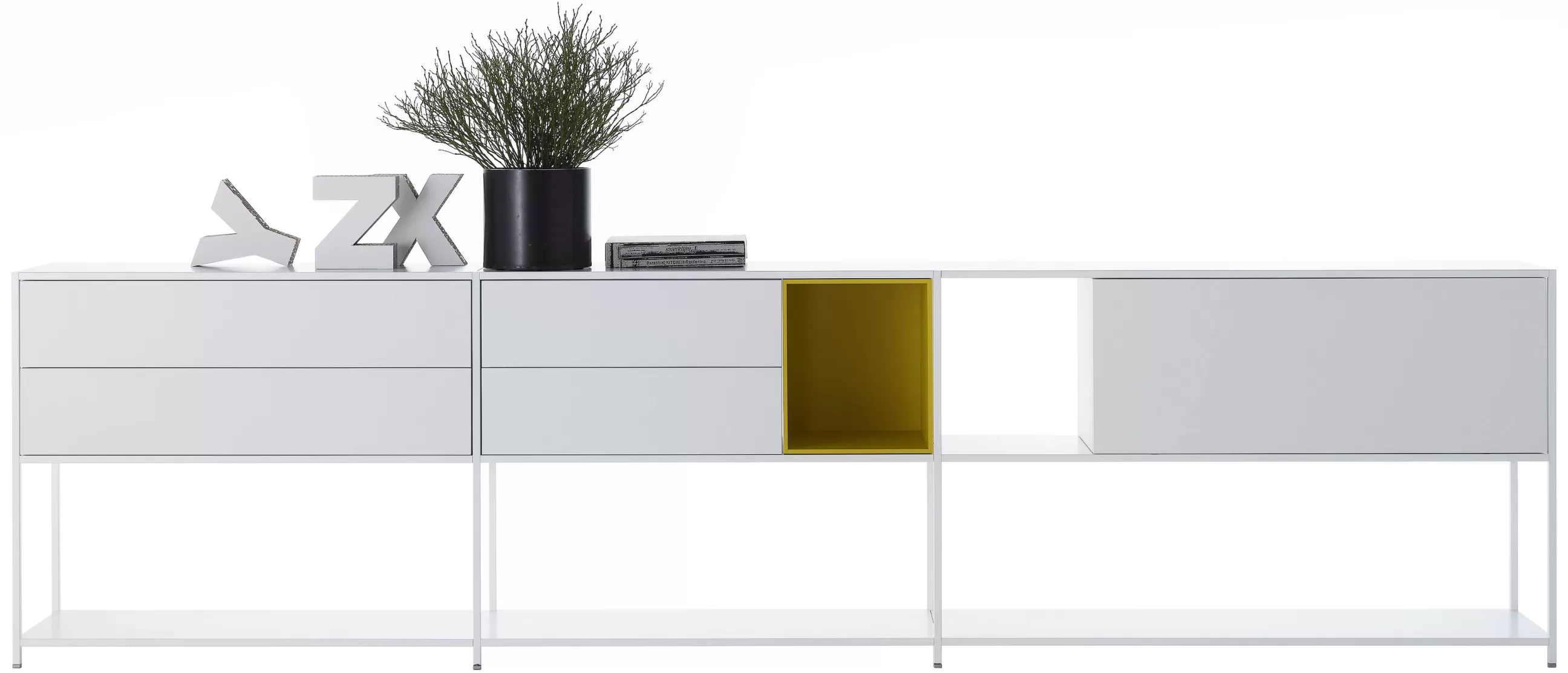Meubles Tv>MDF Italia Etagere Minima 3.0 Metal Blanc Jaune / L 300 X H 79 Cm - Caissons Integres - Blanc - Jaune