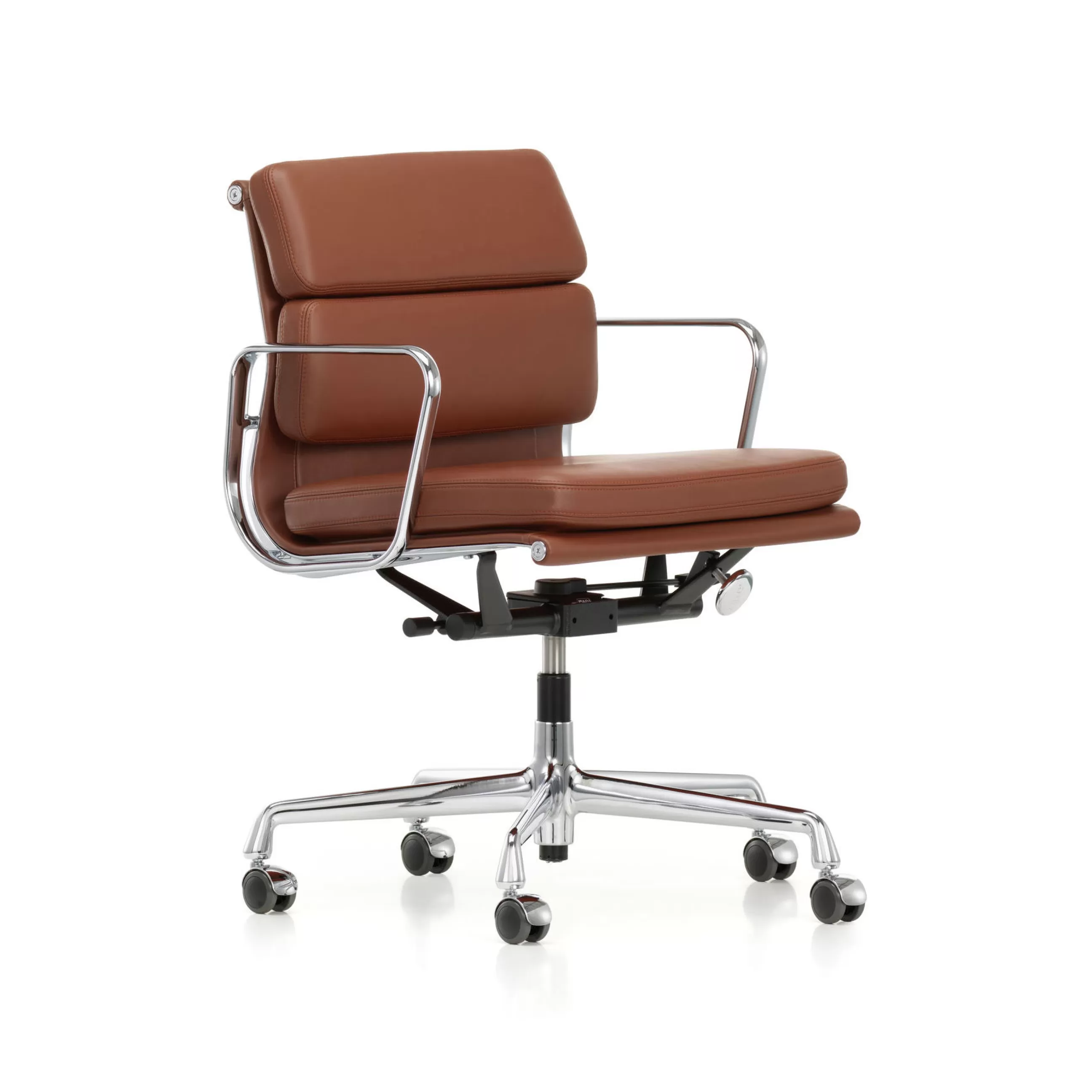 Fauteuils De Bureau>Vitra Fauteuil A Roulettes Soft Pad Ea 217 Cuir Marron / Dossier Mi-Haut - Cuir / Eames, 1969 - Alu Chrome - Cognac