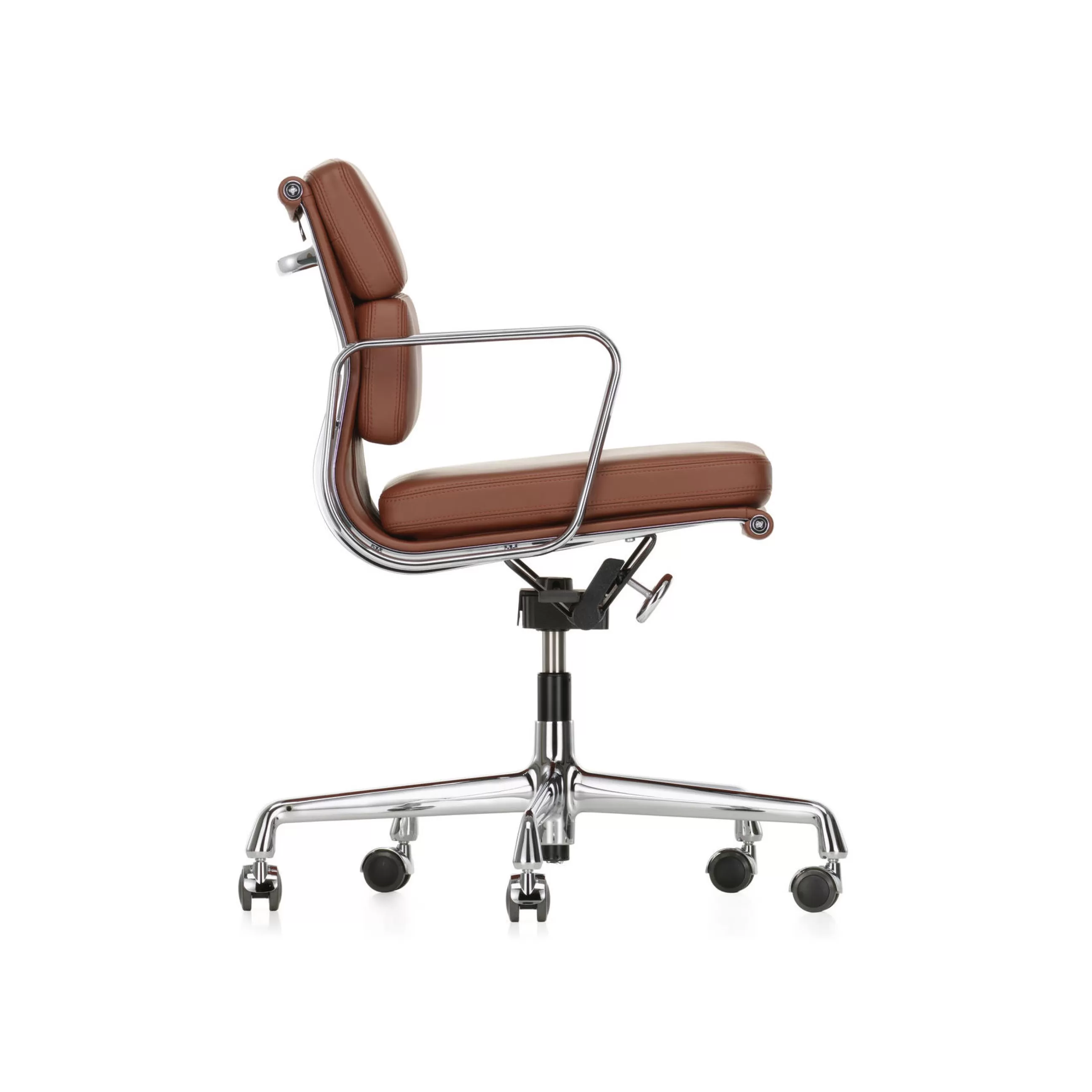 Fauteuils De Bureau>Vitra Fauteuil A Roulettes Soft Pad Ea 217 Cuir Marron / Dossier Mi-Haut - Cuir / Eames, 1969 - Alu Chrome - Cognac