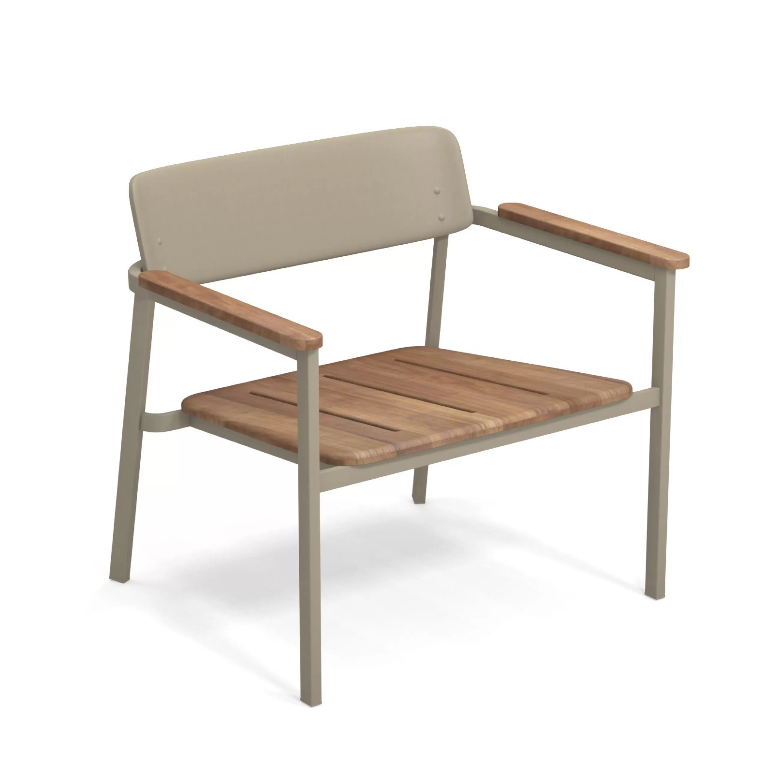 Fauteuils De Jardin>Emu Fauteuil Bas Empilable Shine Metal Beige Bois Naturel / Assise & Accoudoirs Teck - Teck - Tourterelle
