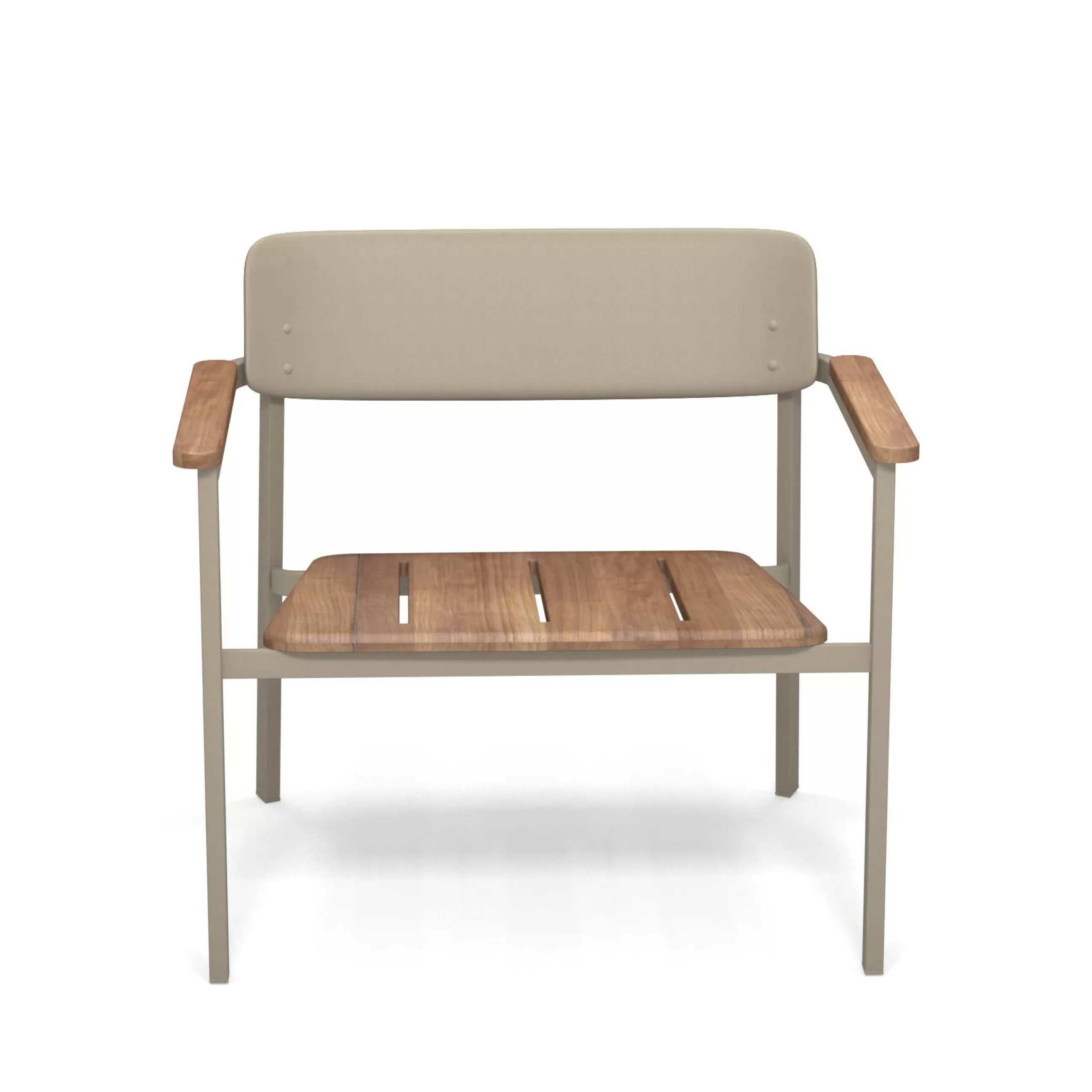 Fauteuils De Jardin>Emu Fauteuil Bas Empilable Shine Metal Beige Bois Naturel / Assise & Accoudoirs Teck - Teck - Tourterelle