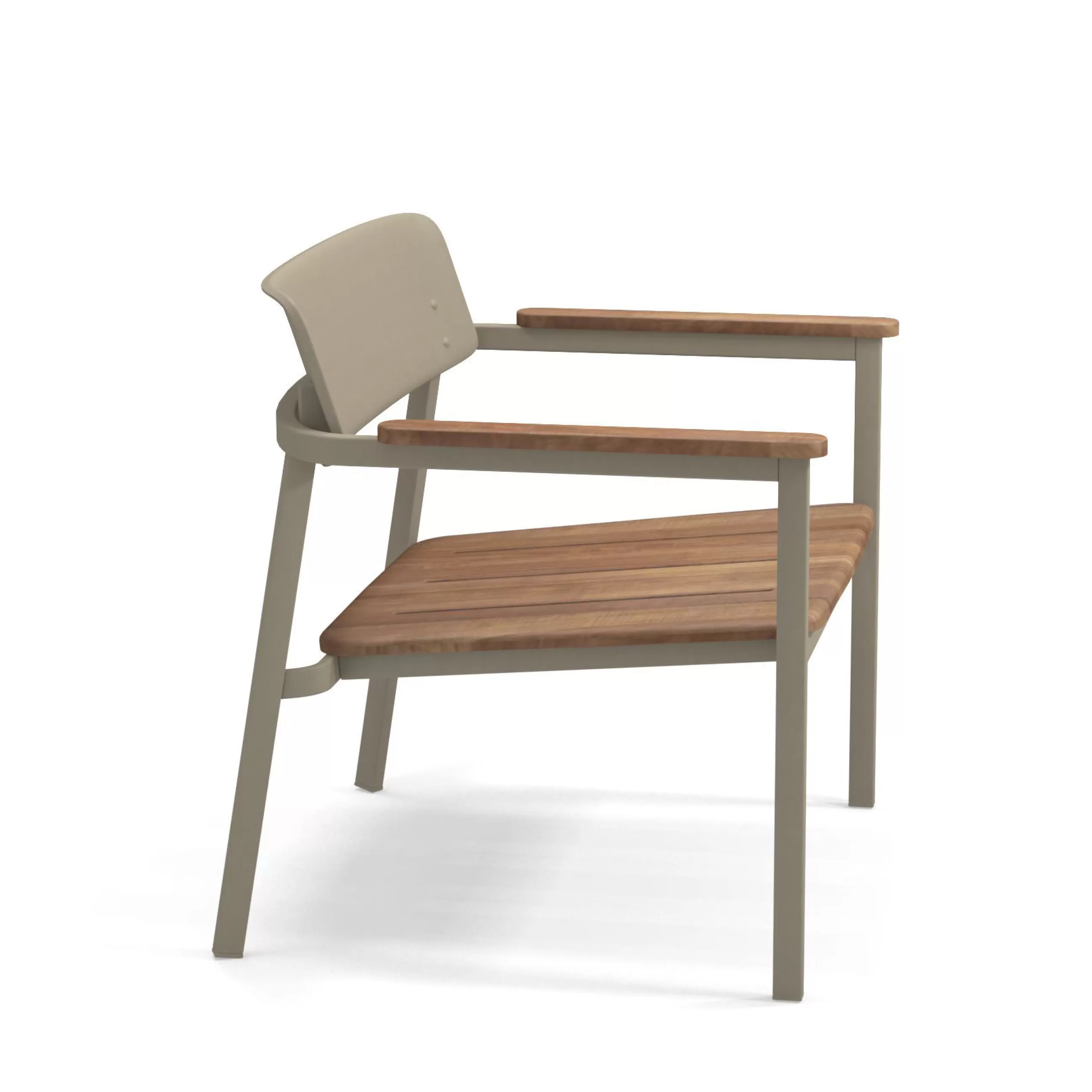 Fauteuils De Jardin>Emu Fauteuil Bas Empilable Shine Metal Beige Bois Naturel / Assise & Accoudoirs Teck - Teck - Tourterelle