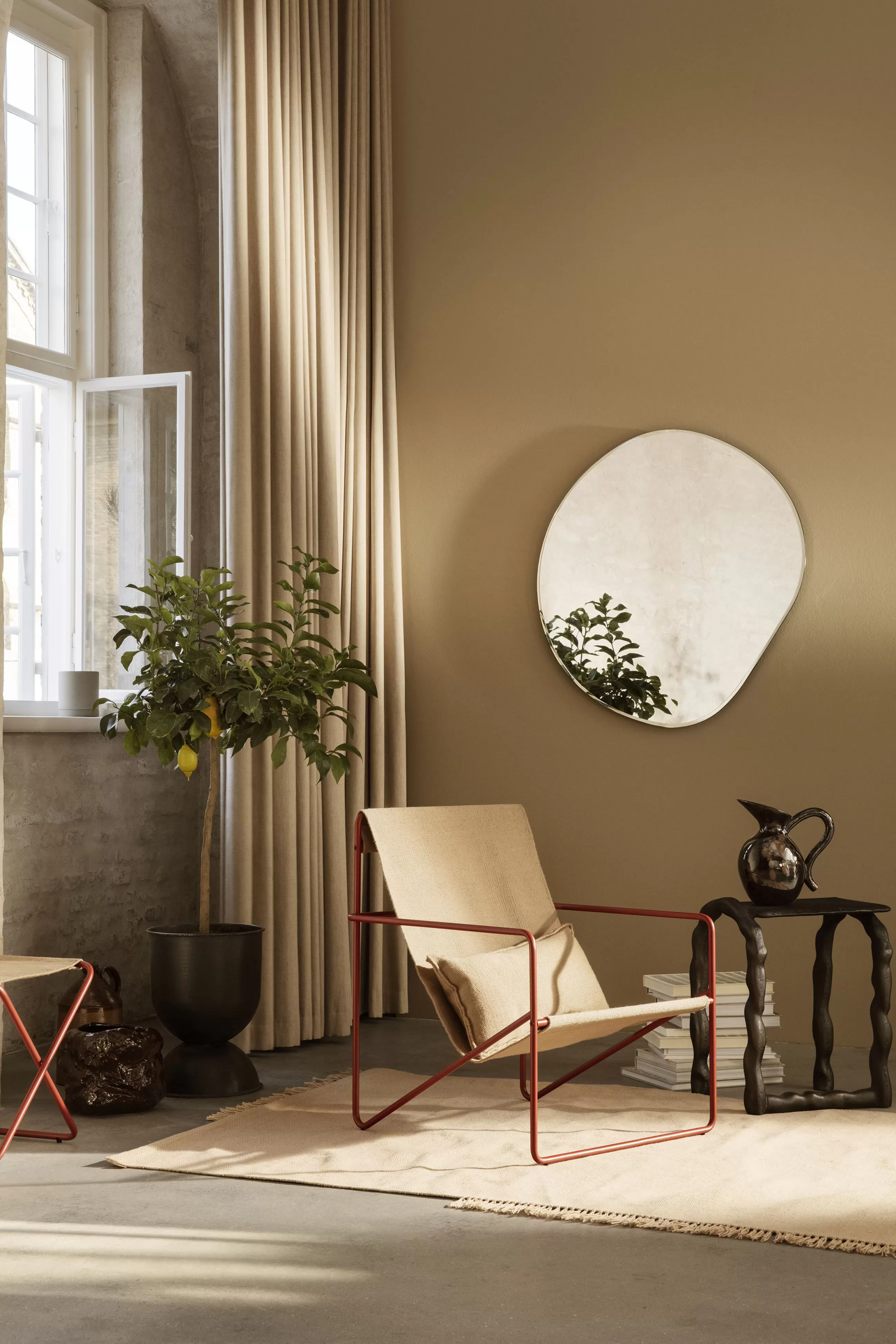 Fauteuils De Jardin>Ferm Living Fauteuil Desert Tissu Multicolore Beige / Structure Beige - Bouteilles Plastique Recyclees - Beige Cachemire - Noir - Orange - Taupe