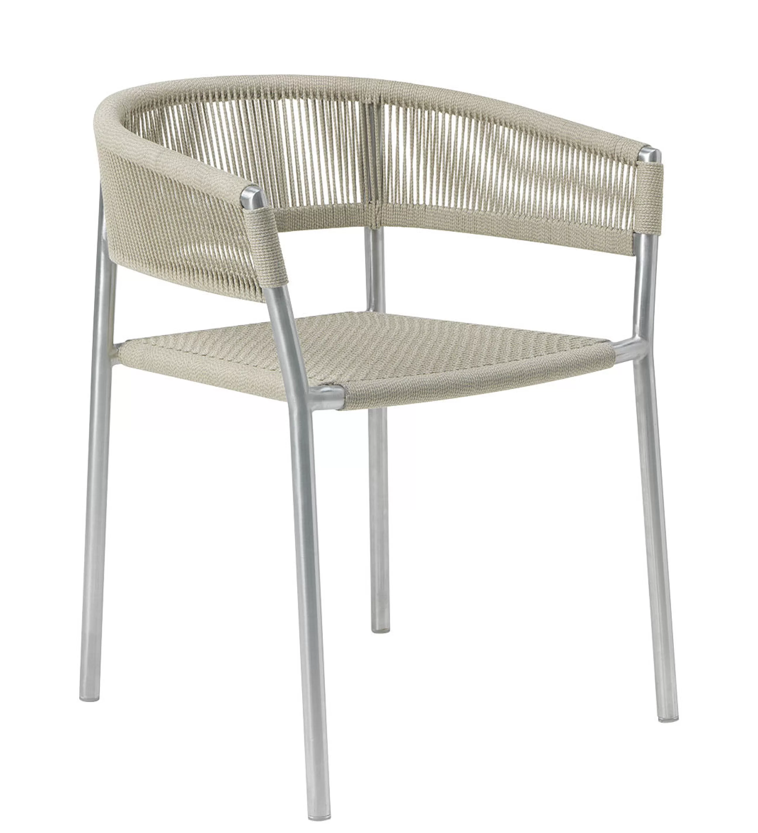 Chaises De Jardin>Ethimo Fauteuil Empilable Kilt Tissu Beige Metal / Corde Synthetique - Acier Brut - Beige