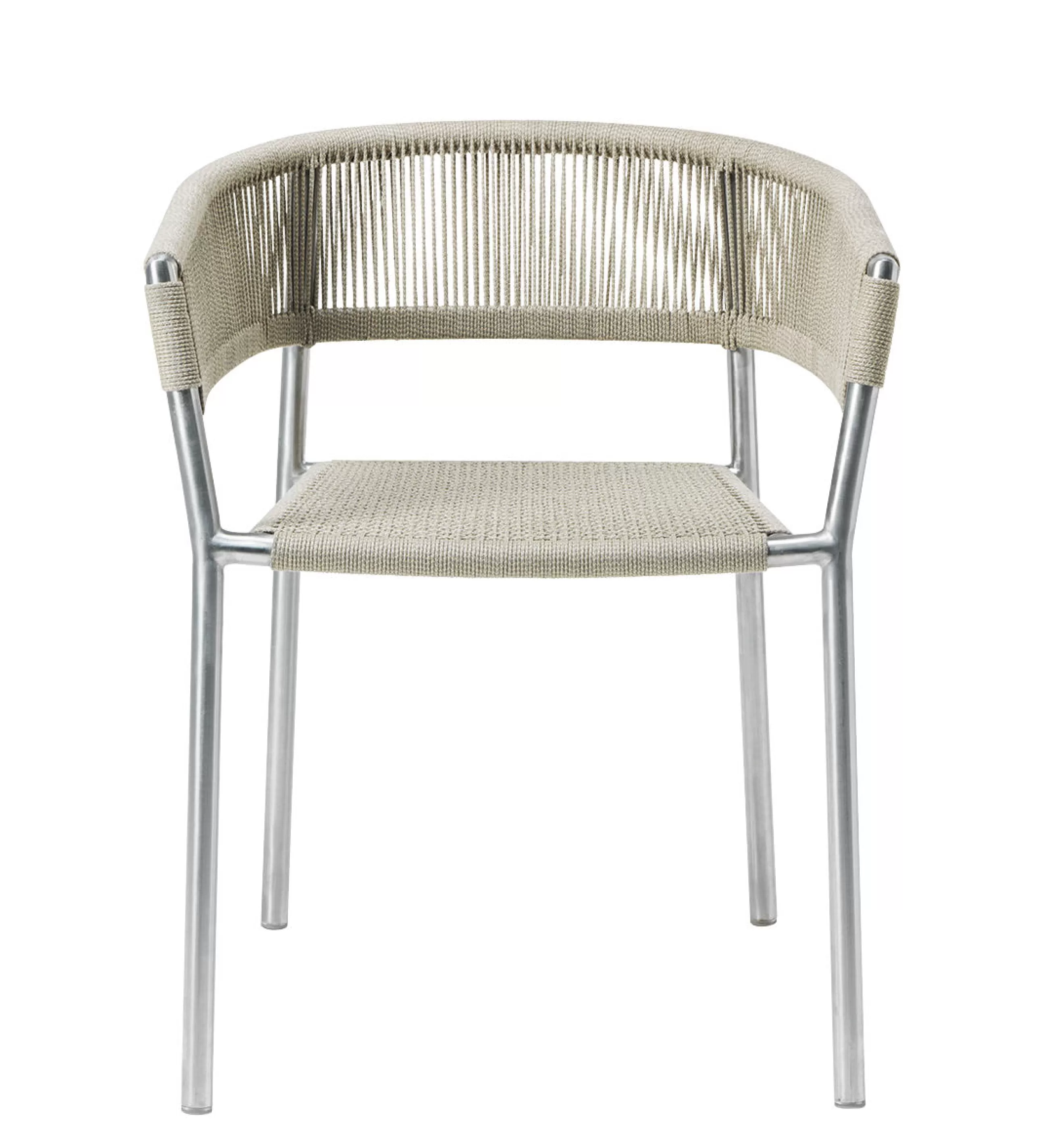 Chaises De Jardin>Ethimo Fauteuil Empilable Kilt Tissu Beige Metal / Corde Synthetique - Acier Brut - Beige