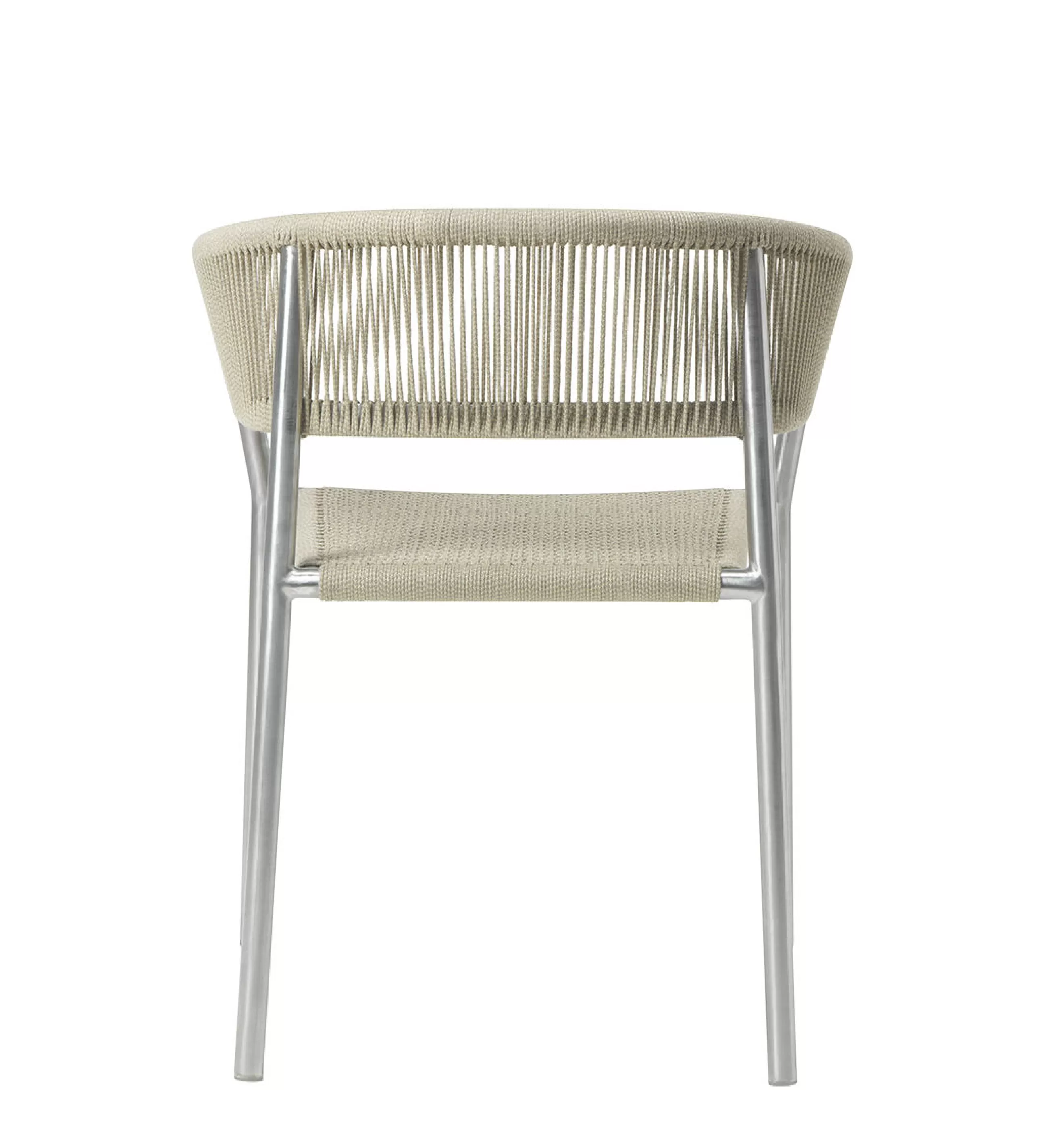 Chaises De Jardin>Ethimo Fauteuil Empilable Kilt Tissu Beige Metal / Corde Synthetique - Acier Brut - Beige