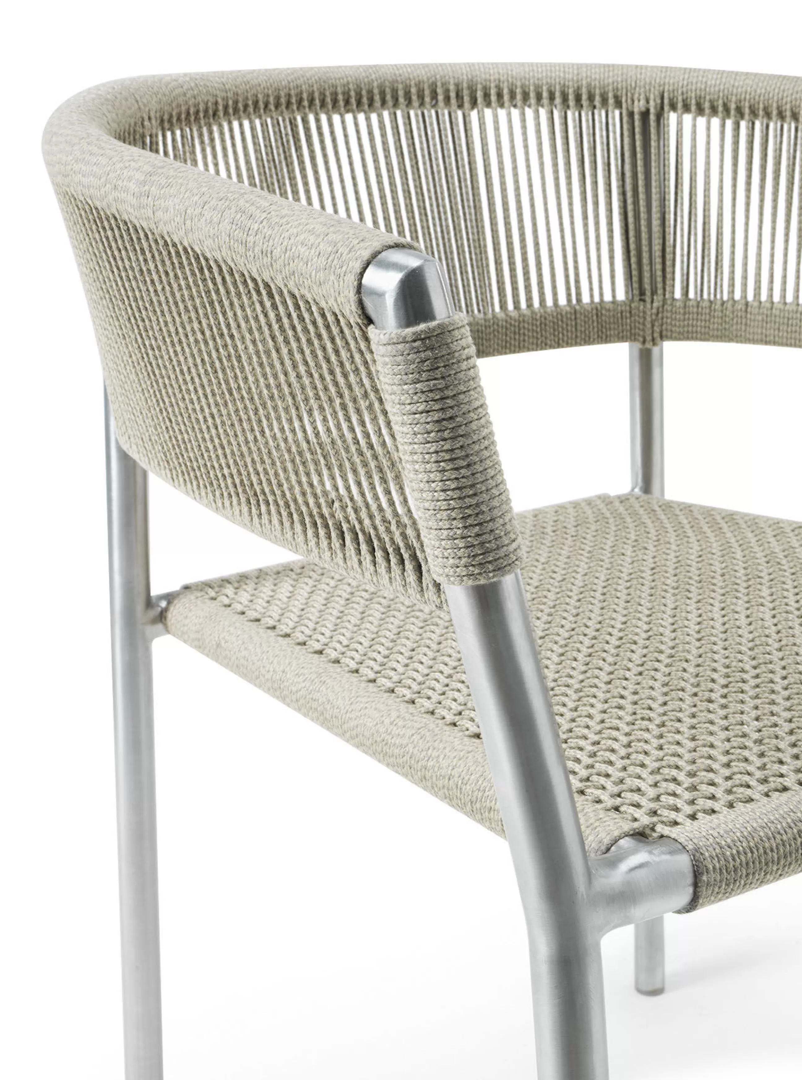 Chaises De Jardin>Ethimo Fauteuil Empilable Kilt Tissu Beige Metal / Corde Synthetique - Acier Brut - Beige