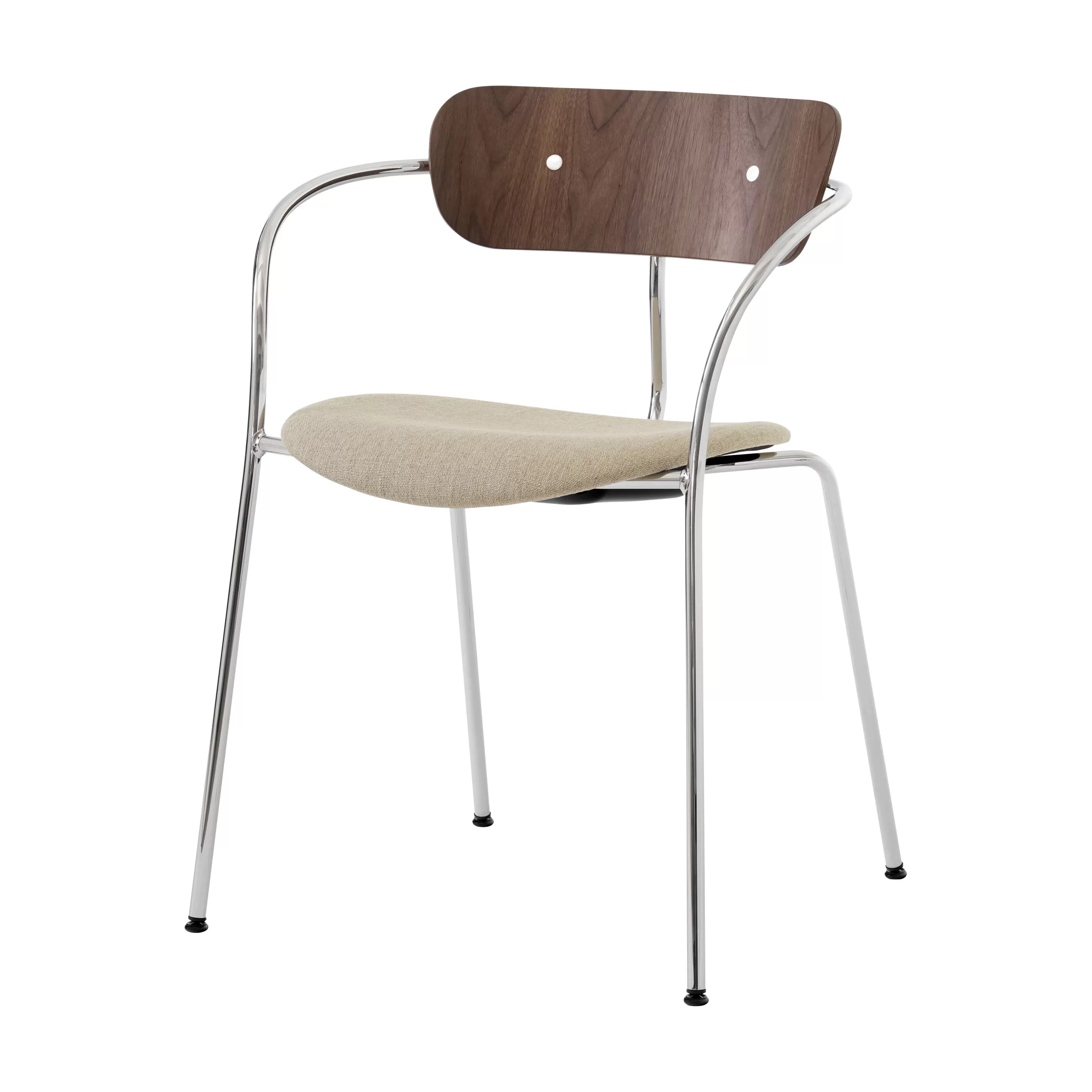 Fauteuils De Bureau>&tradition Fauteuil Empilable Pavilion Av4 Beige Bois Naturel Metal / Assise Rembourree - Beige - Chrome - Noyer