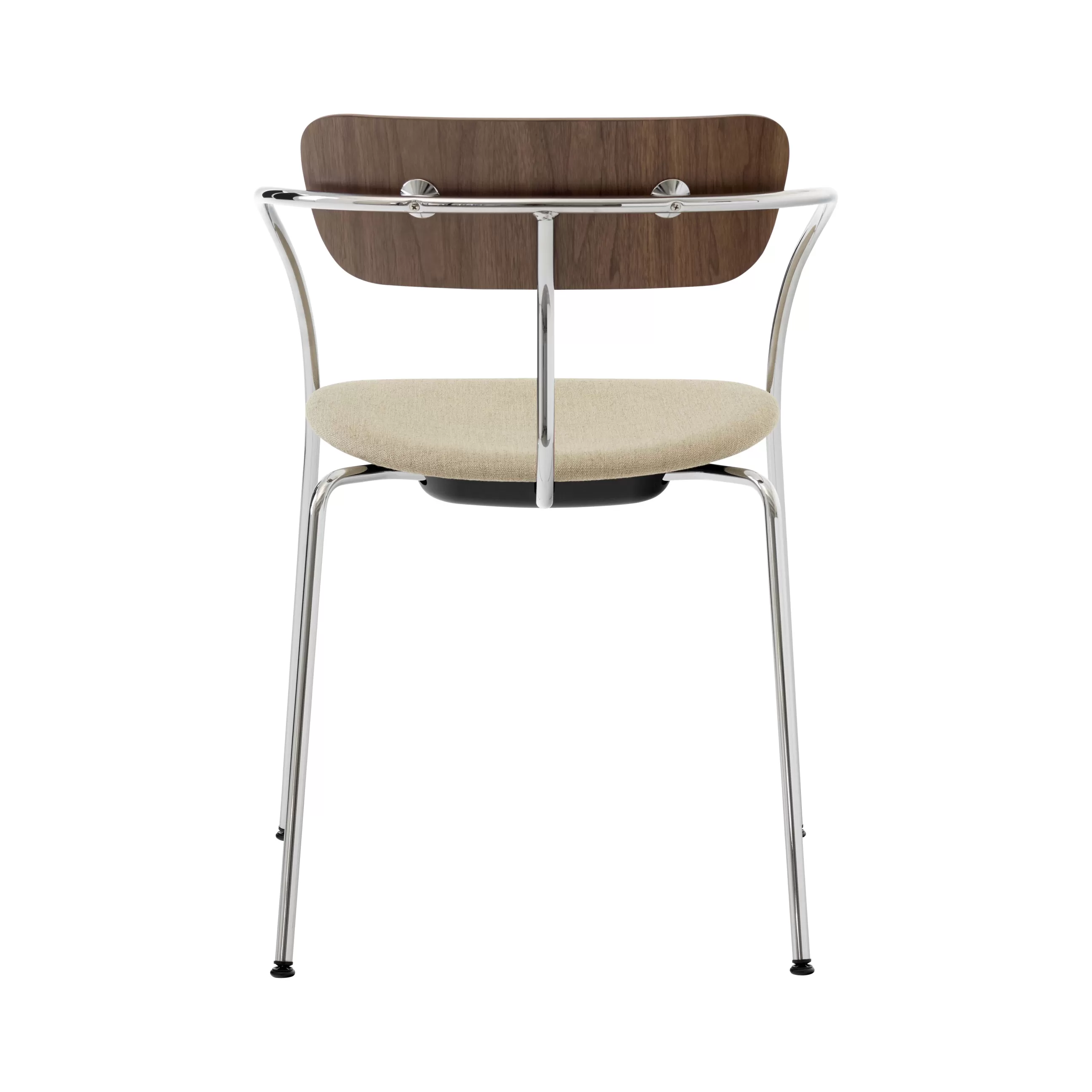 Fauteuils De Bureau>&tradition Fauteuil Empilable Pavilion Av4 Beige Bois Naturel Metal / Assise Rembourree - Beige - Chrome - Noyer