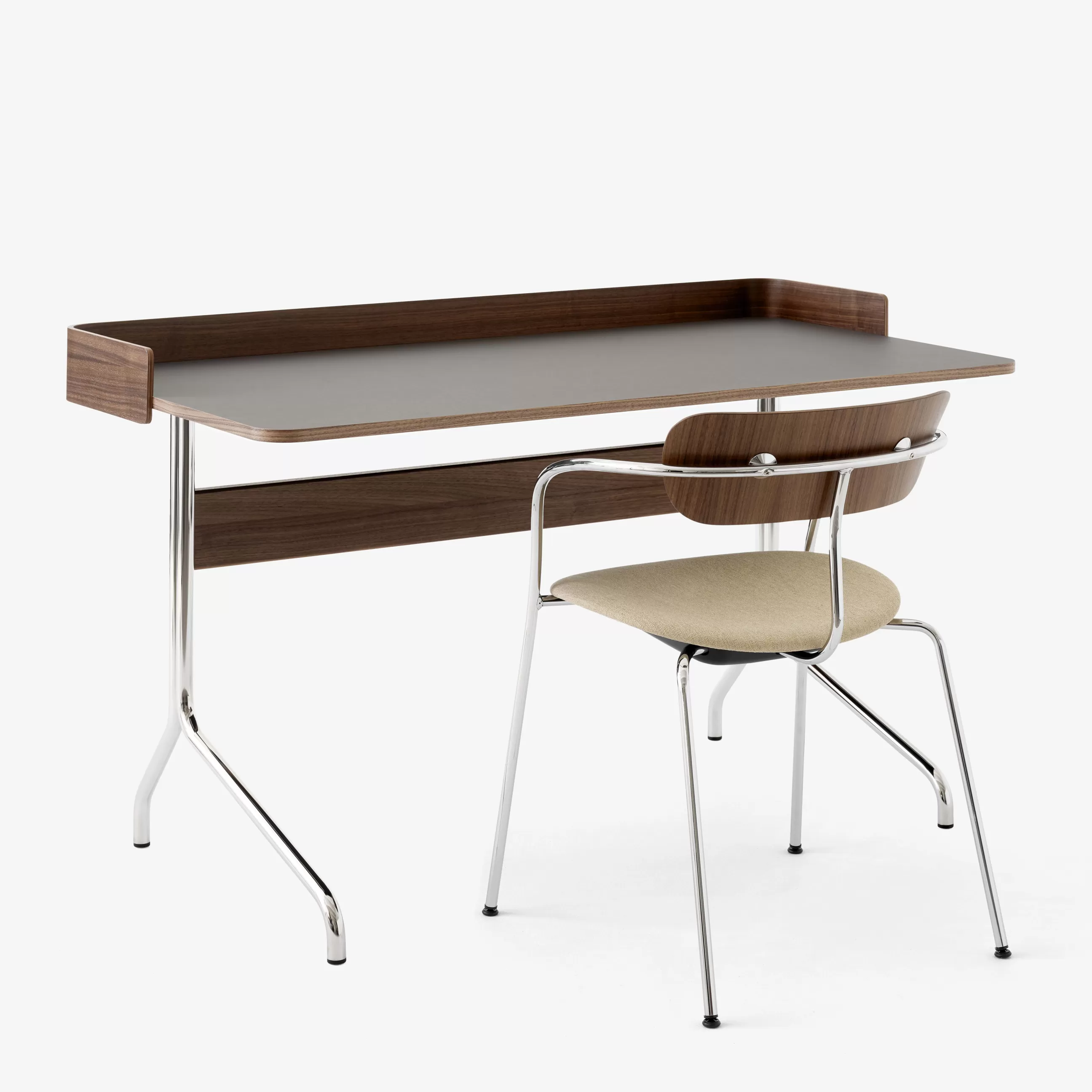 Fauteuils De Bureau>&tradition Fauteuil Empilable Pavilion Av4 Beige Bois Naturel Metal / Assise Rembourree - Beige - Chrome - Noyer