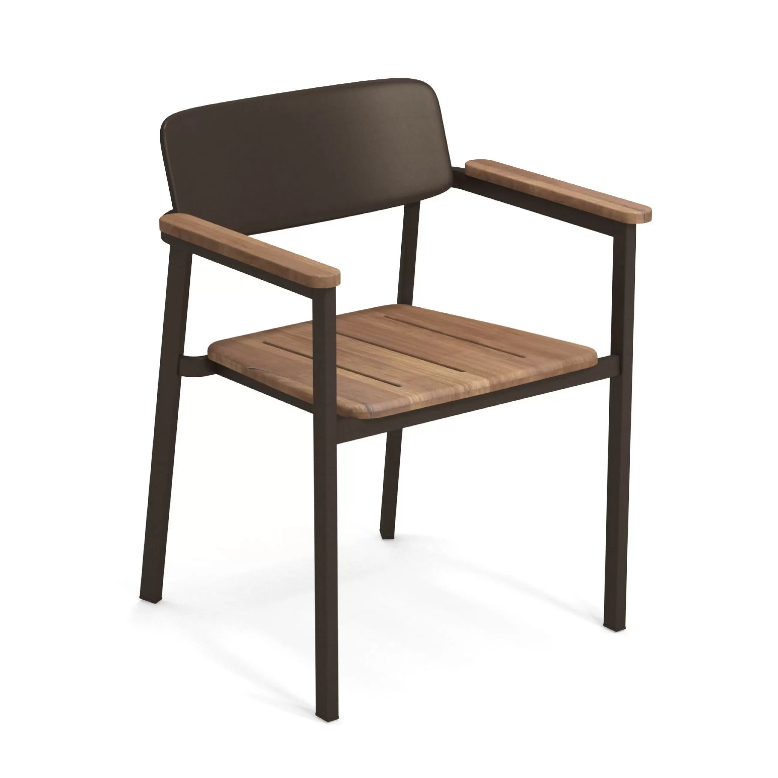 Chaises De Jardin>Emu Fauteuil Empilable Shine Bois Bois Naturel Metal / Assise & Accoudoirs Teck - Bronze - Teck