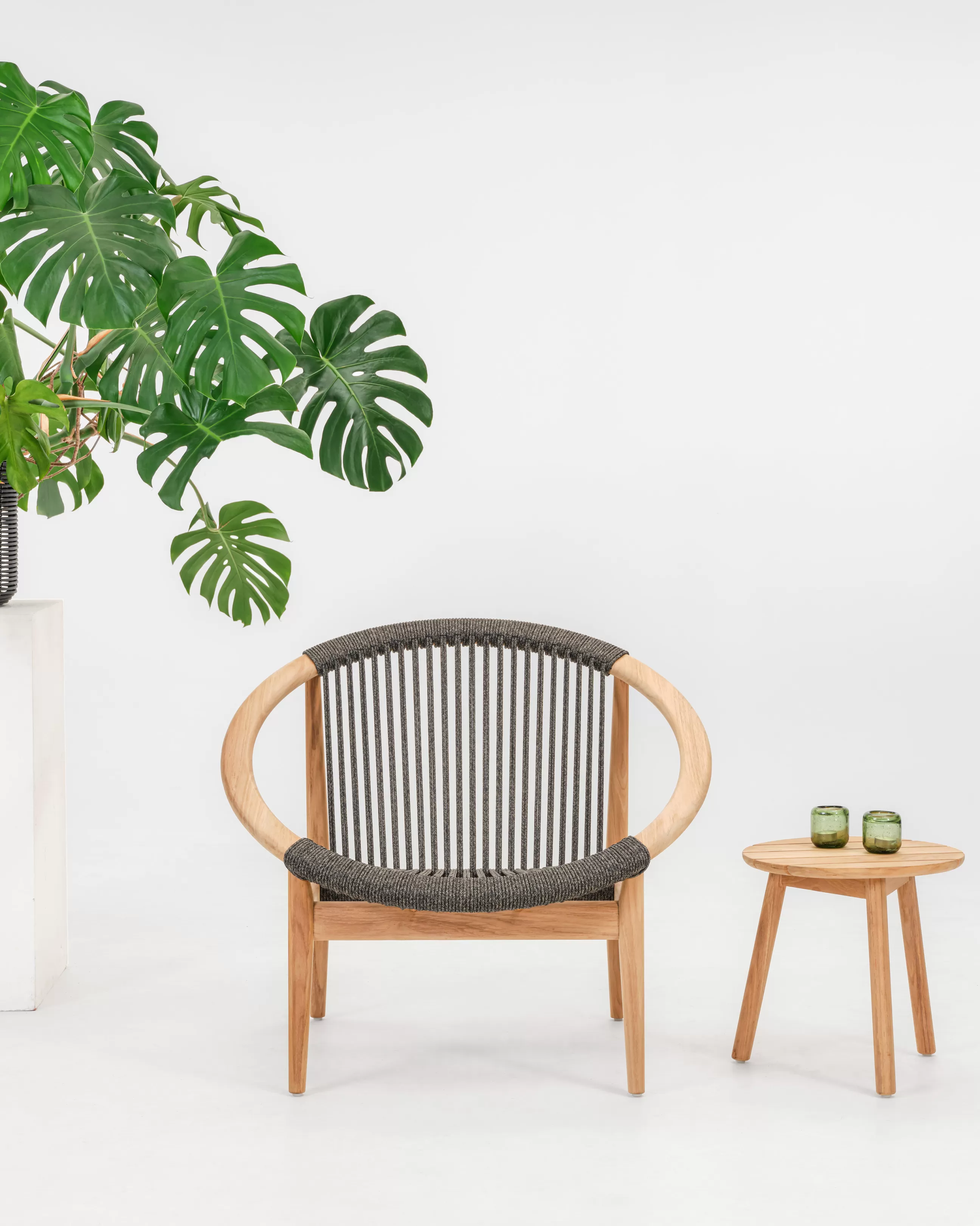 Fauteuils De Jardin>Vincent Sheppard Fauteuil Frida Lounge Tissu Gris Bois Naturel / Corde Polypropylene Tressee Main - Anthracite - Teck Naturel
