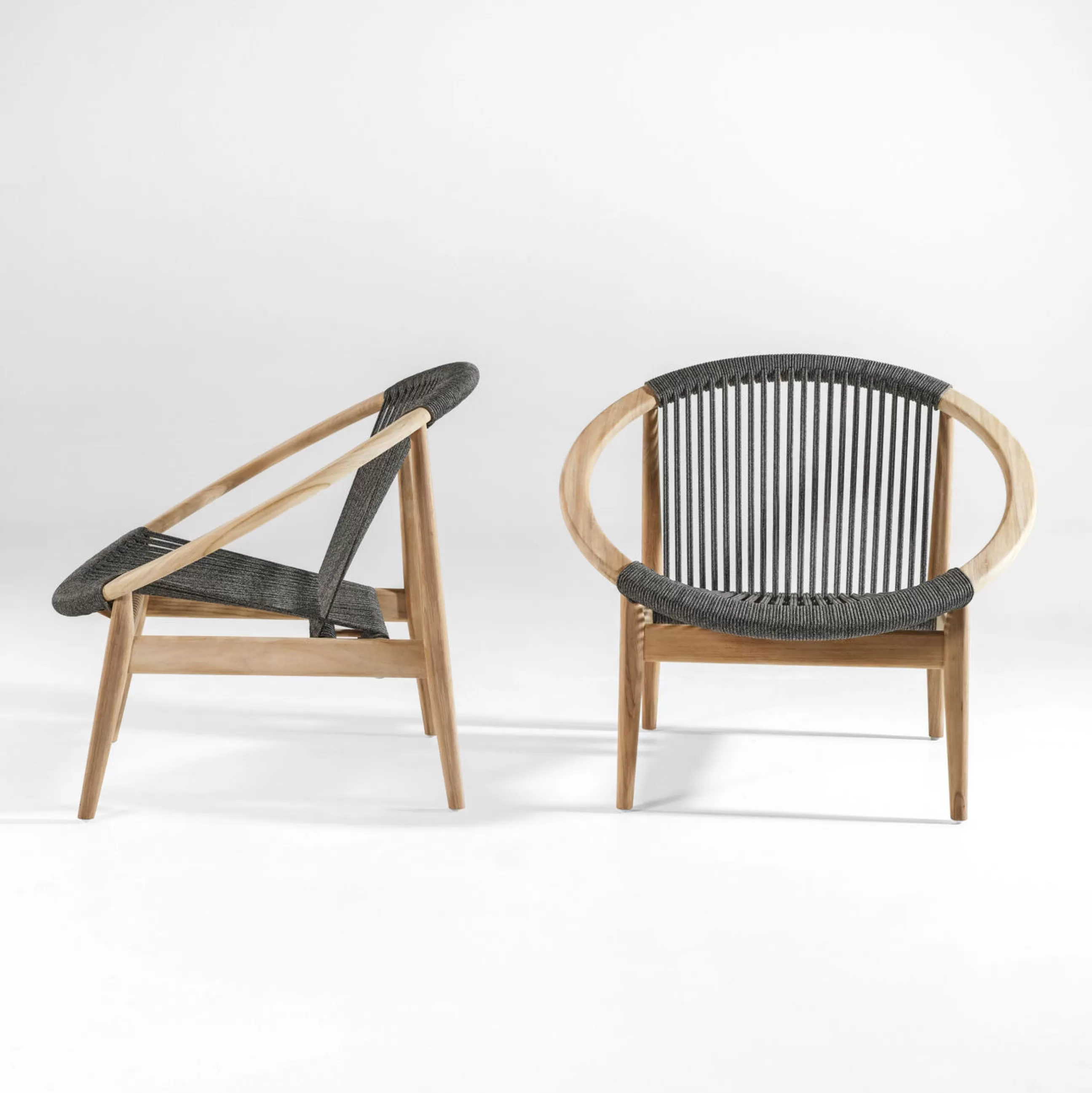 Fauteuils De Jardin>Vincent Sheppard Fauteuil Frida Lounge Tissu Gris Bois Naturel / Corde Polypropylene Tressee Main - Anthracite - Teck Naturel