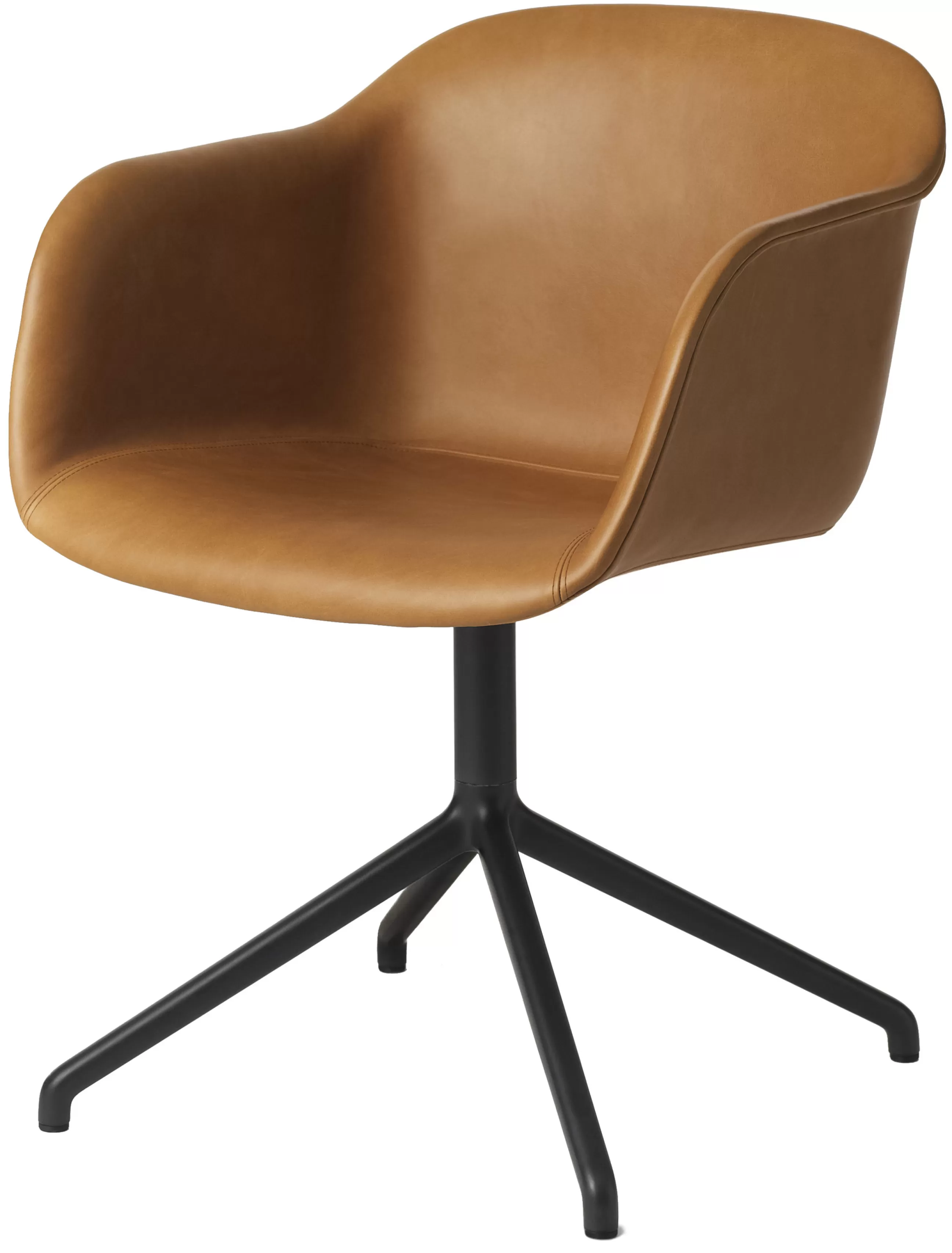 Fauteuils De Bureau>Muuto Fauteuil Pivotant Fiber Cuir Marron / Rembourre - Cuir Integral - Cognac - Noir